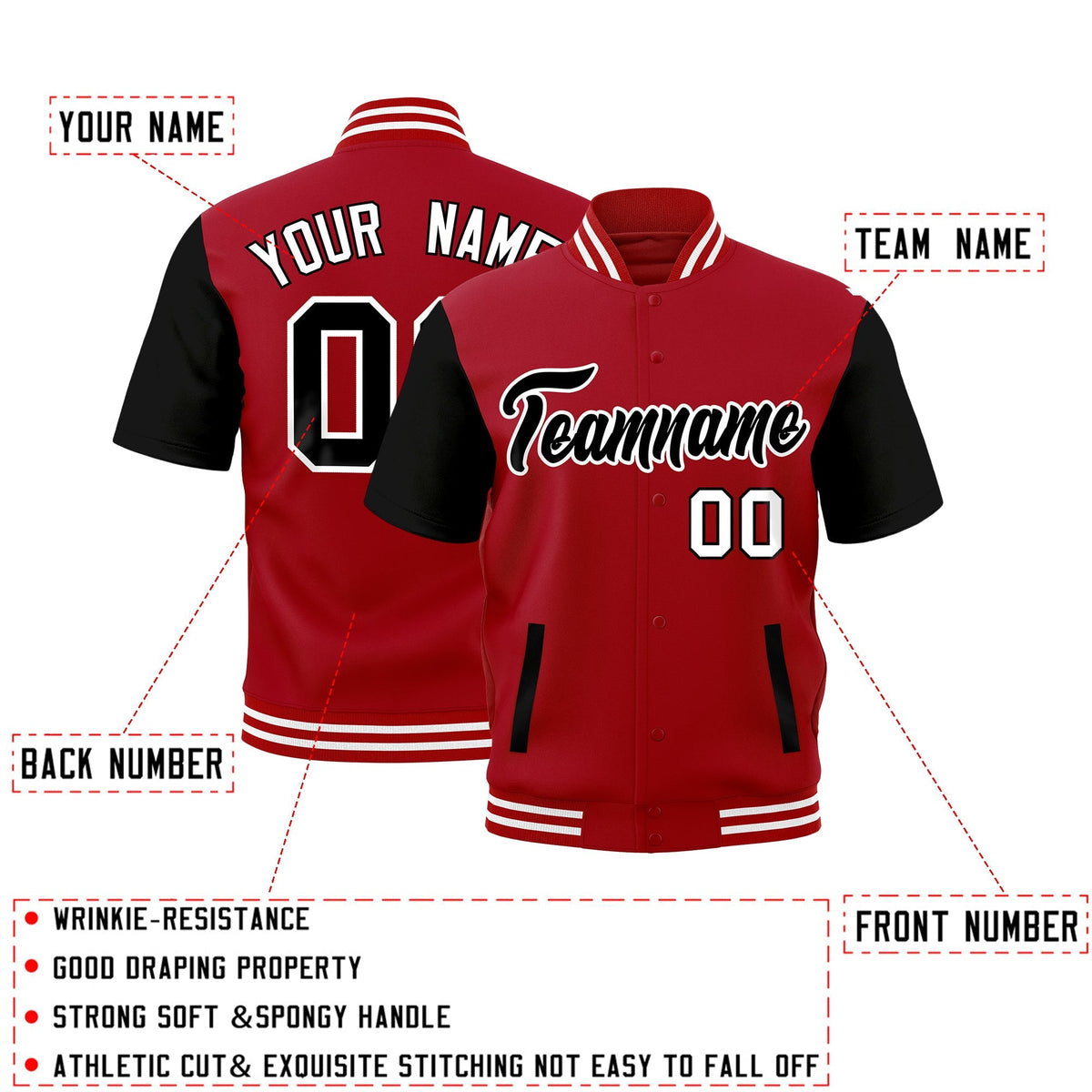 Custom Black Red Full-Snap Classic Style Jacket| KXKSHOP