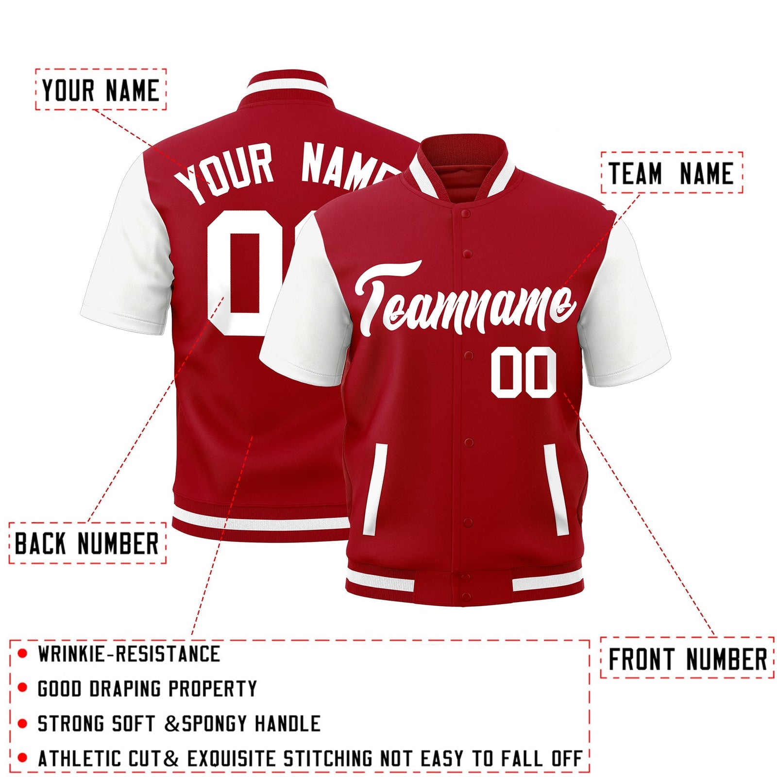 Custom White Red Full-Snap Classic Style Jacket| KXKSHOP