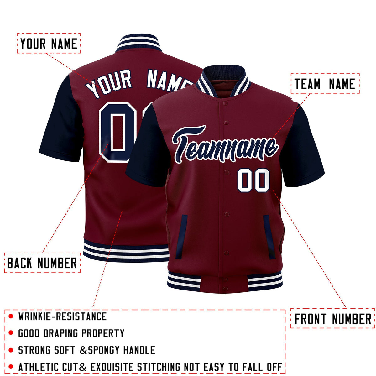 Custom Navy White Full-Snap Classic Style Jacket| KXKSHOP