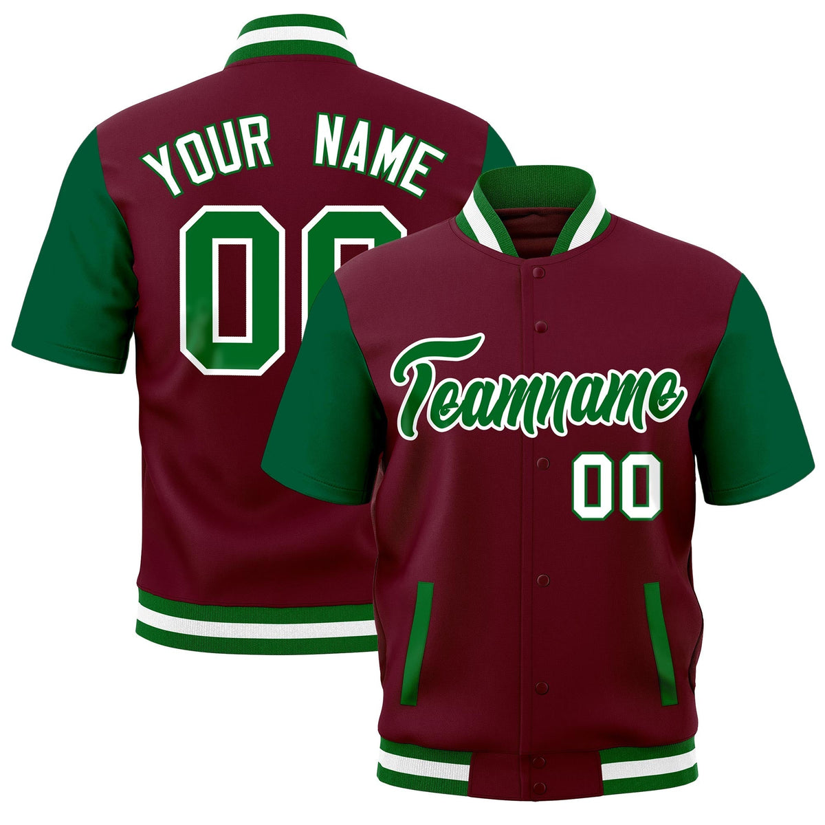 Custom Kelly Green White Full-Snap Classic Style Jacket| KXKSHOP