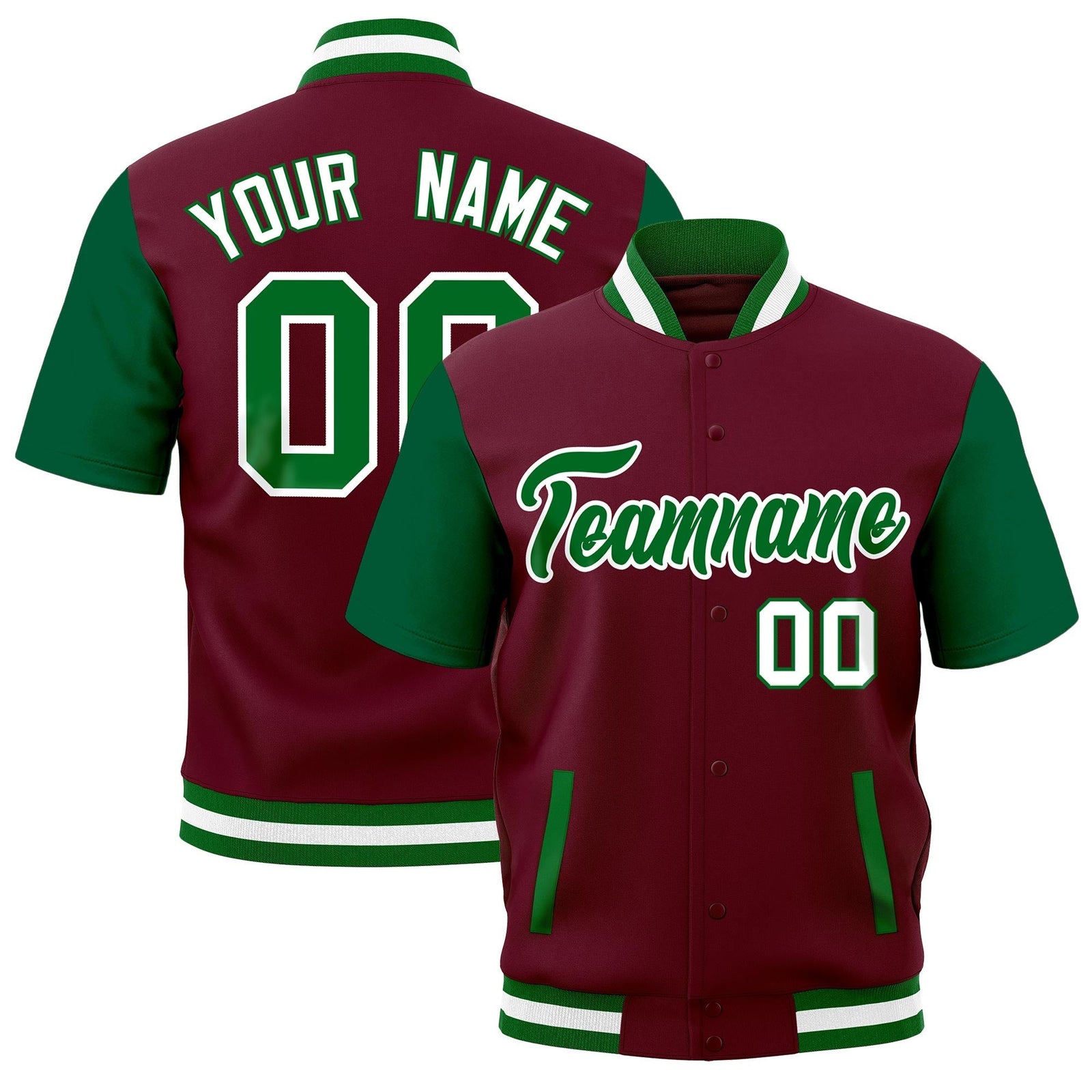 Custom Kelly Green White Full-Snap Classic Style Jacket| KXKSHOP