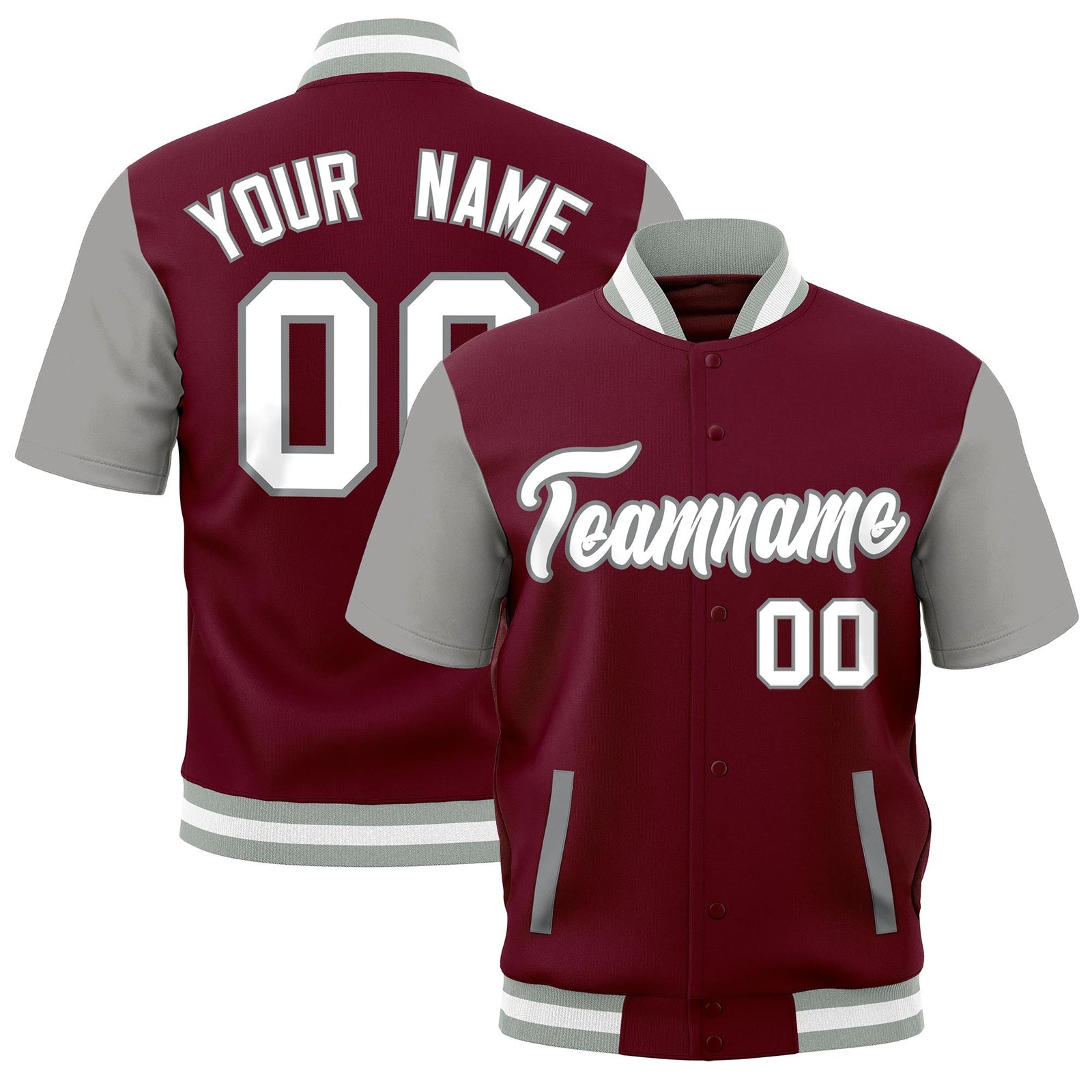 Custom Crimson Gray White Full-Snap Classic Style Jacket| KXKSHOP