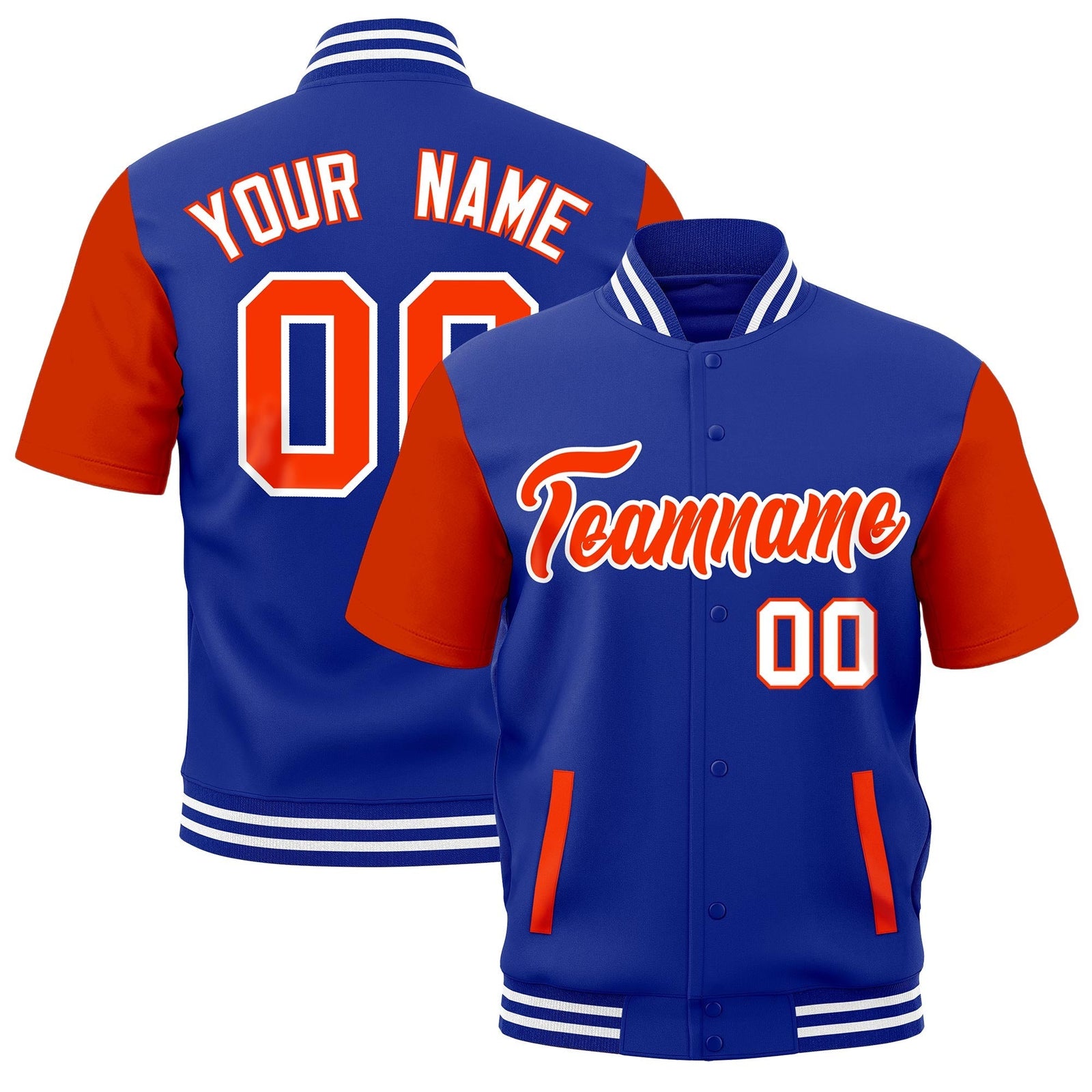 Custom Orange Royal Blue White Full-Snap Classic Style Jacket| KXKSHOP