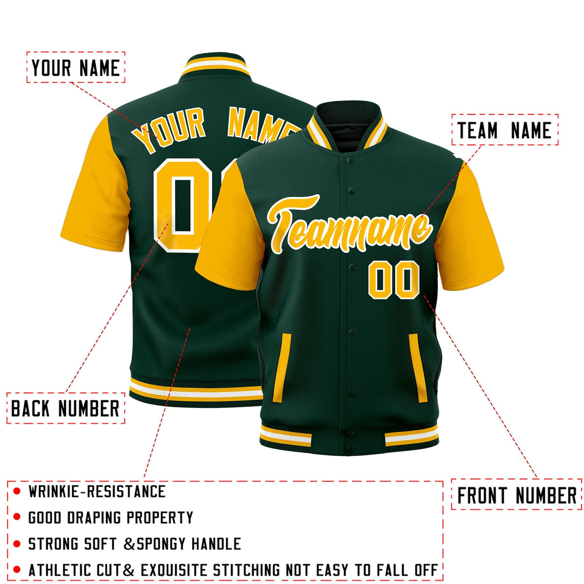 Custom Gold Green White Full-Snap Classic Style Jacket| KXKSHOP