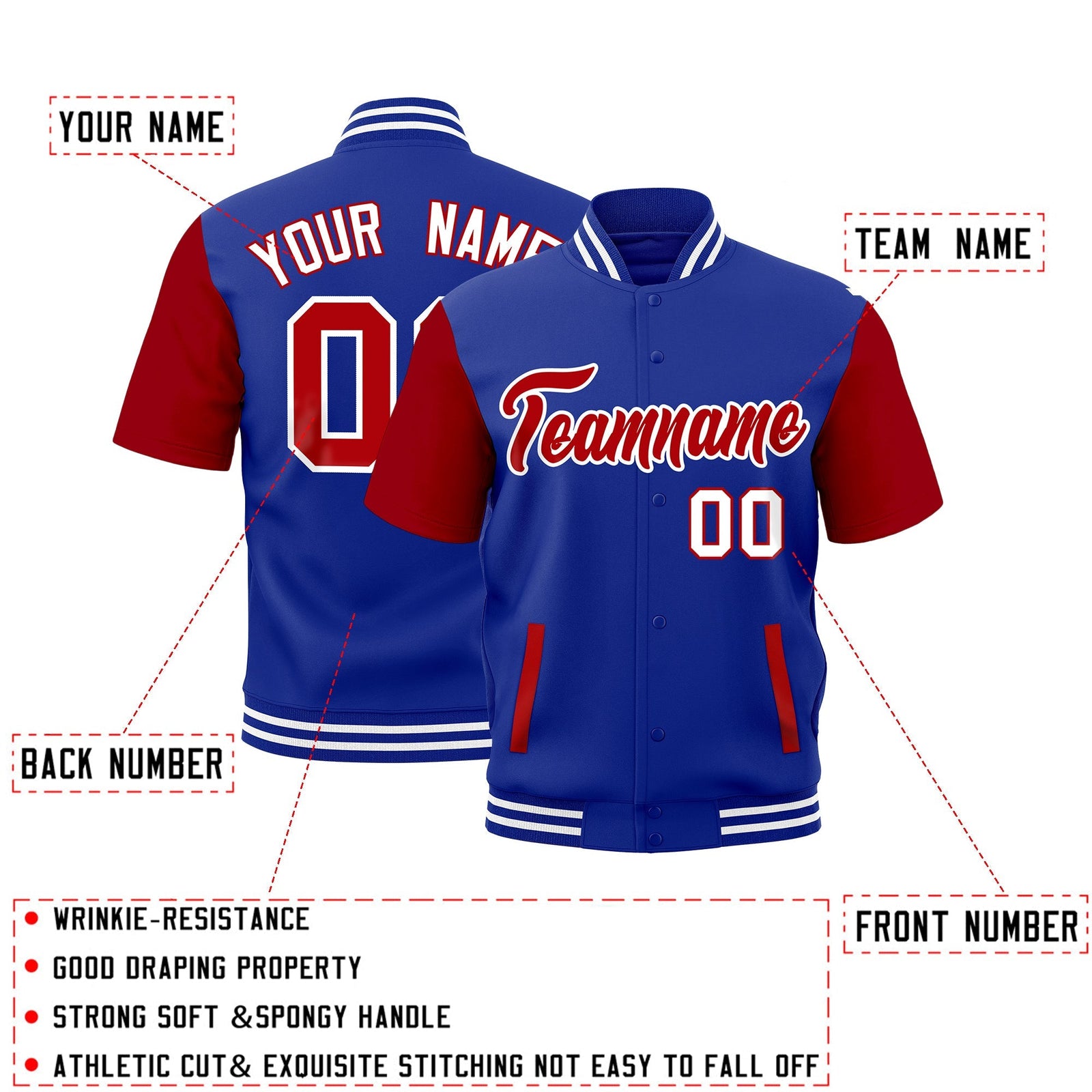 Custom Red Royal Blue White Full-Snap Classic Style Jacket| KXKSHOP