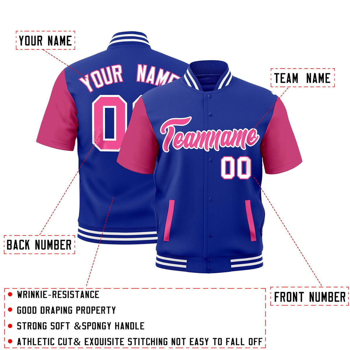 Custom Royal Blue White Full-Snap Classic Style Jacket| KXKSHOP
