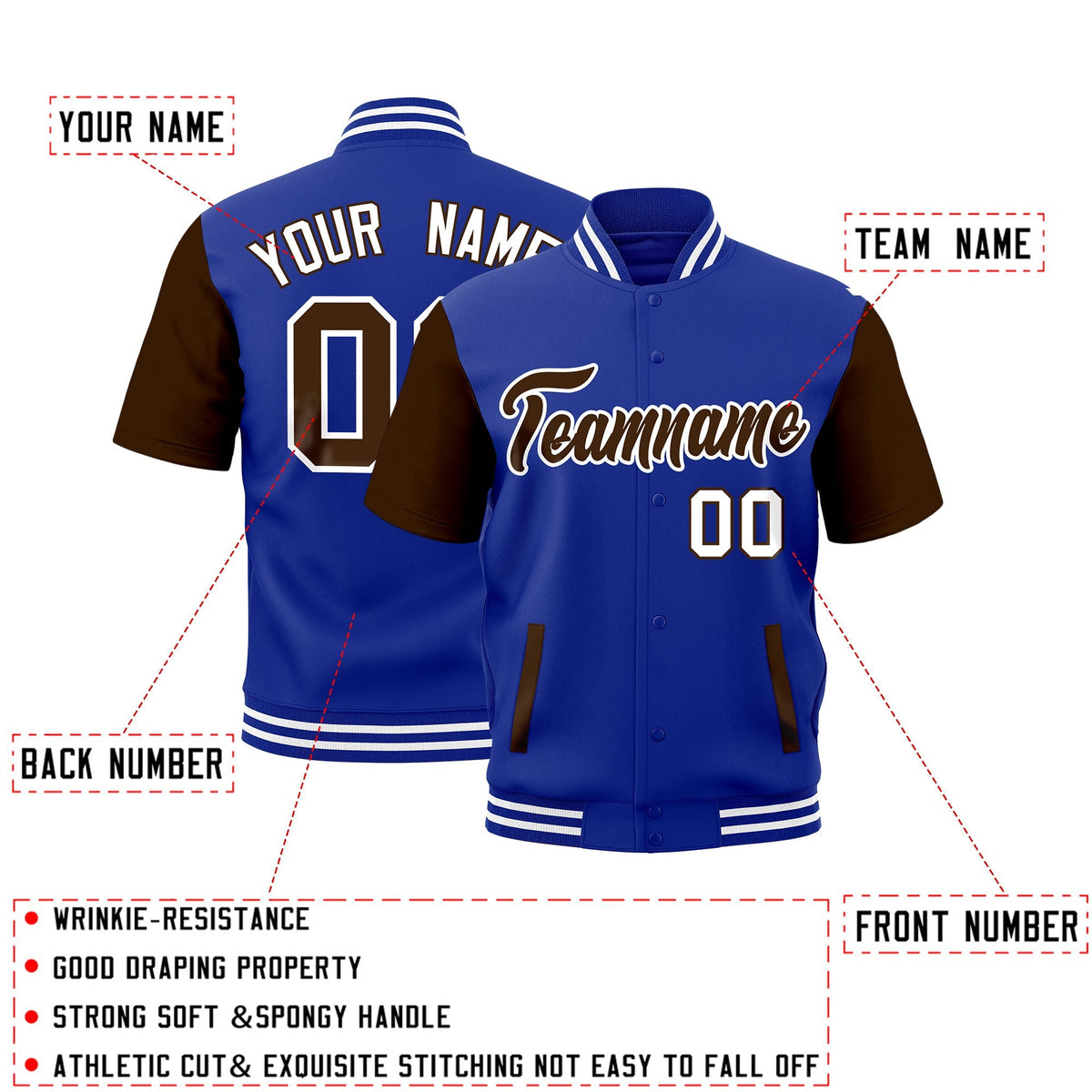Custom Brown Royal Blue White Full-Snap Classic Style Jacket| KXKSHOP