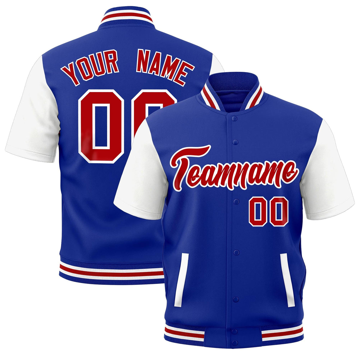Custom White Royal Blue Red Full-Snap Classic Style Jacket| KXKSHOP