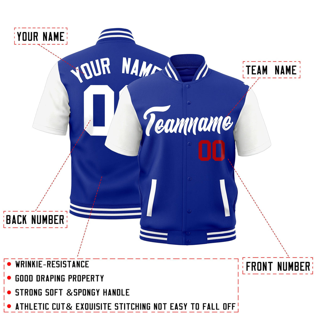 Custom White Royal Blue Full-Snap Classic Style Jacket| KXKSHOP