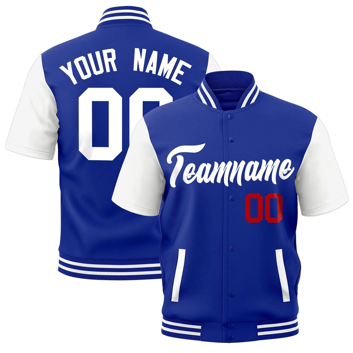 Custom White Royal Blue Full-Snap Classic Style Jacket| KXKSHOP