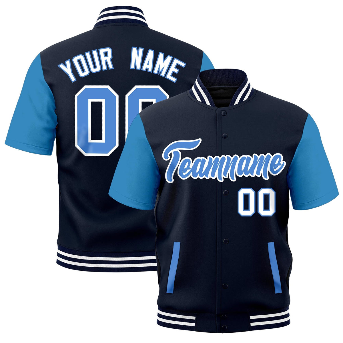 Custom Powder Blue Navy White Full-Snap Classic Style Jacket| KXKSHOP