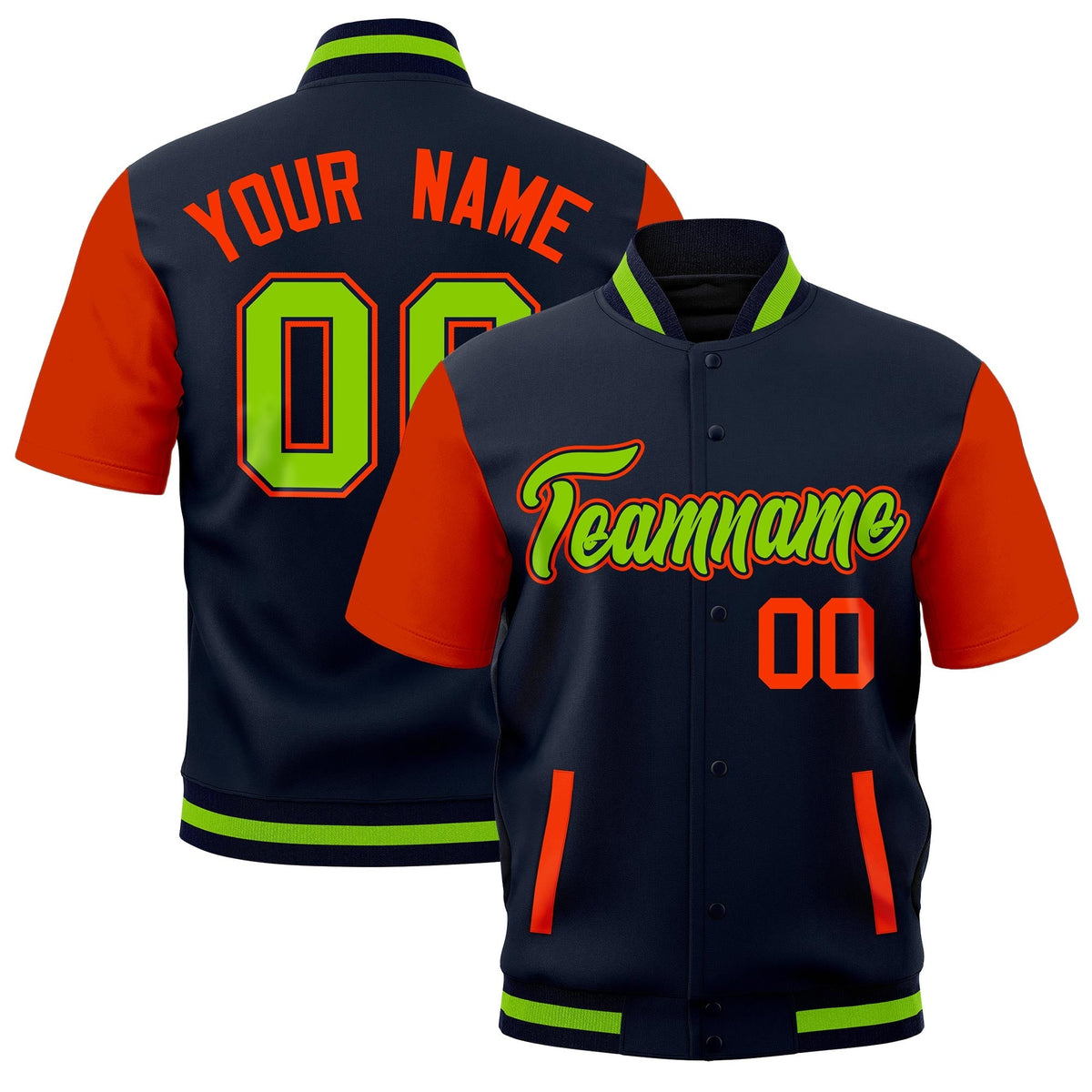 Custom Orange Navy Neon Green Full-Snap Classic Style Jacket| KXKSHOP