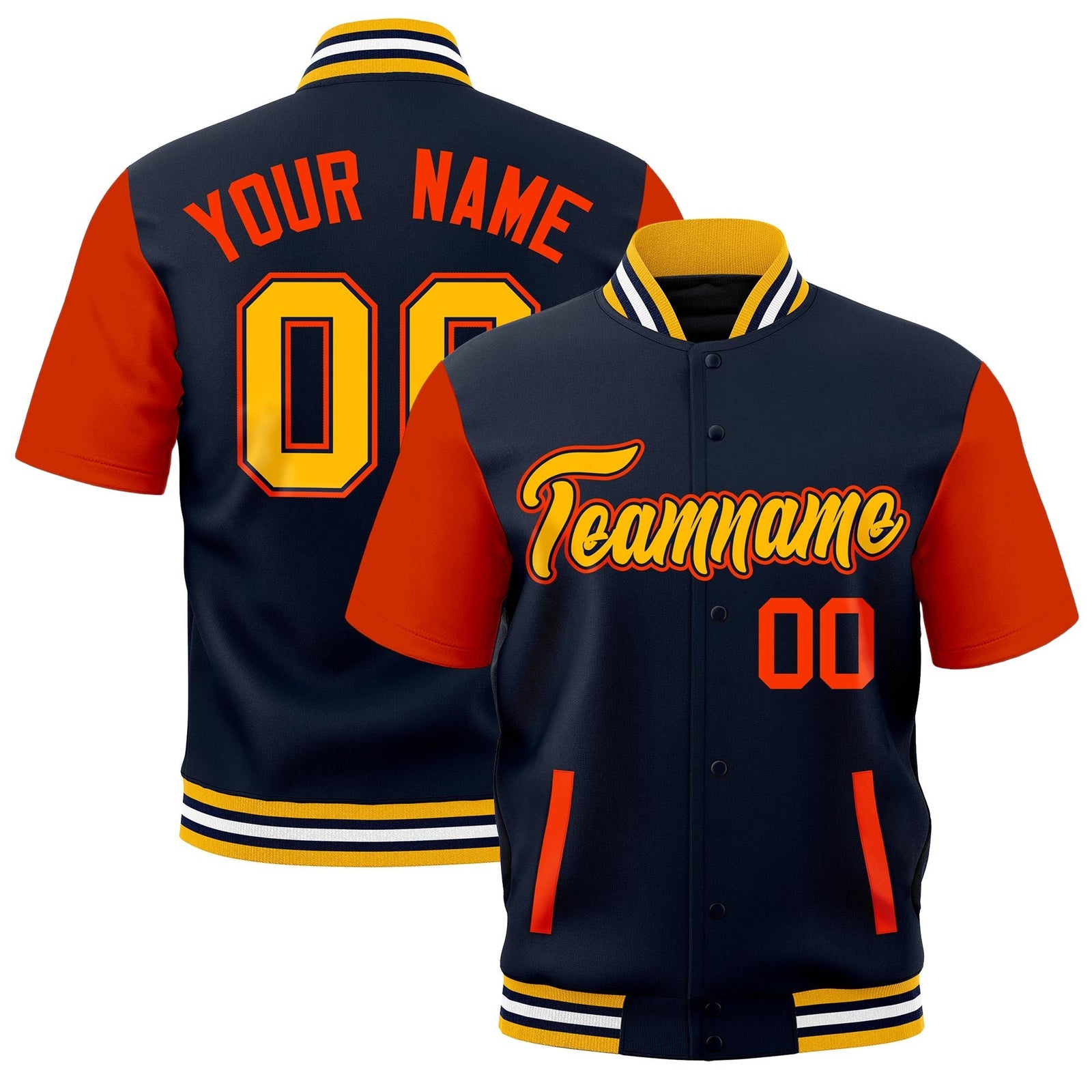 Custom Orange Gold Navy Full-Snap Classic Style Jacket| KXKSHOP