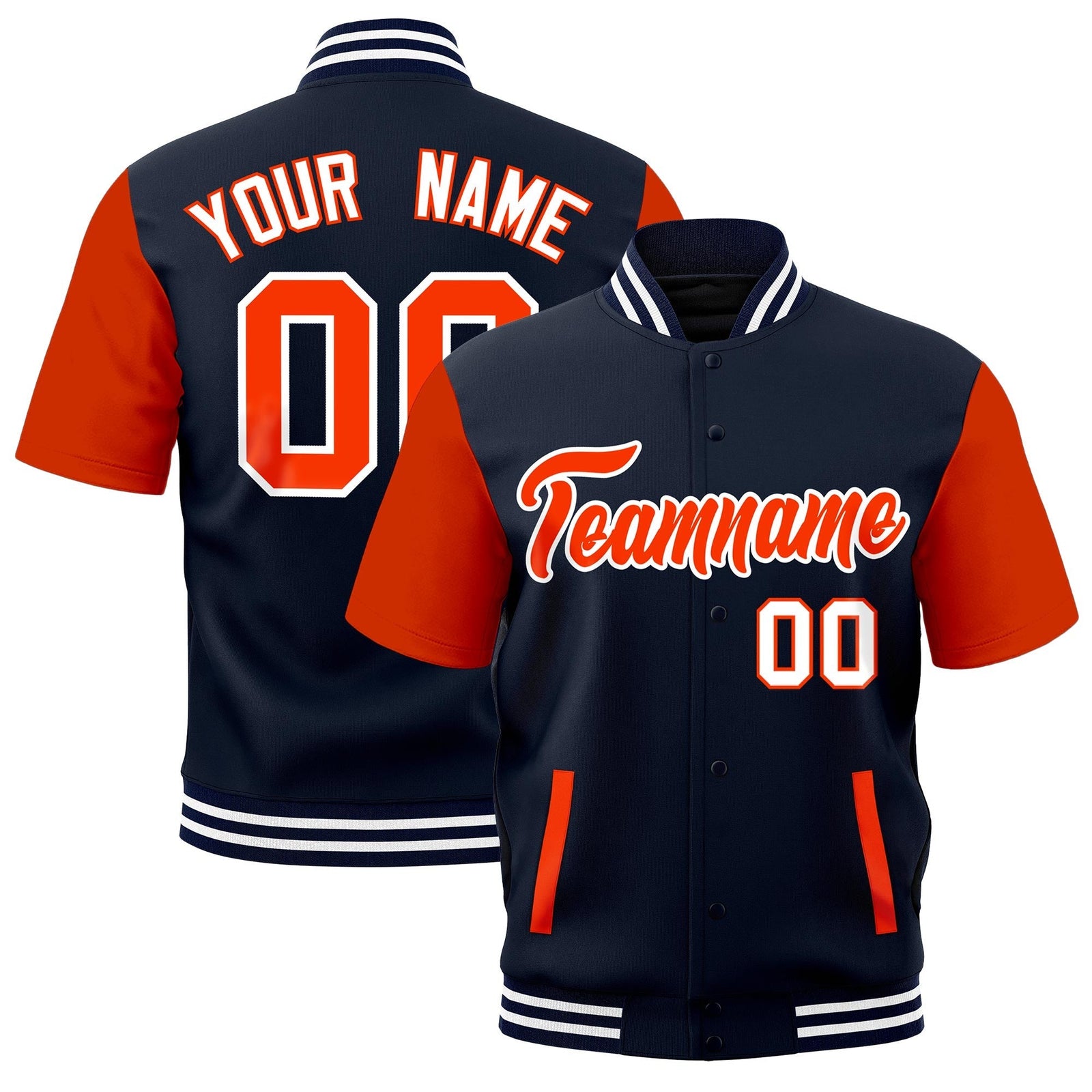 Custom Orange Navy White Full-Snap Classic Style Jacket| KXKSHOP