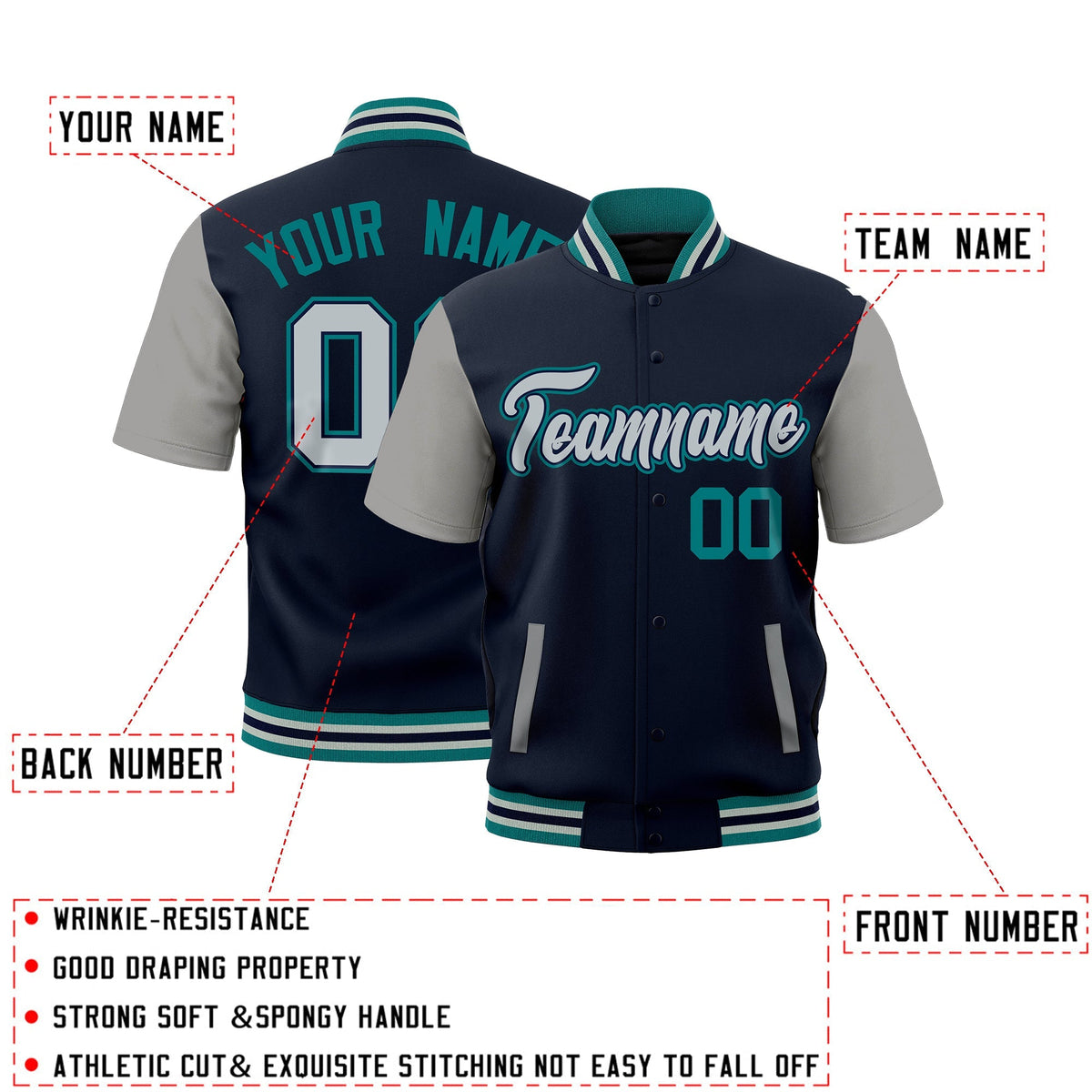Custom Gray Teal Silver Full-Snap Classic Style Jacket| KXKSHOP