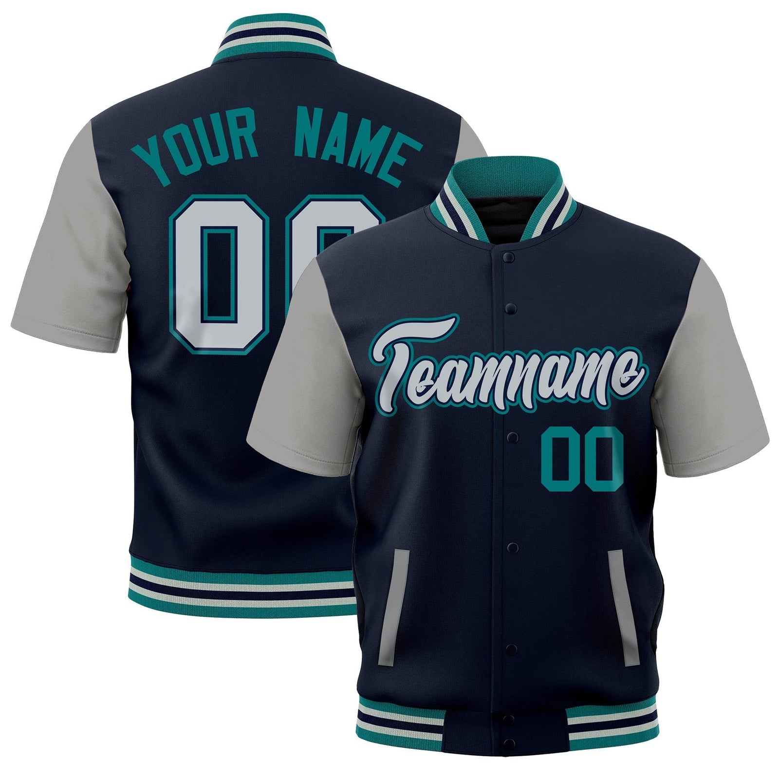 Custom Gray Teal Silver Full-Snap Classic Style Jacket| KXKSHOP