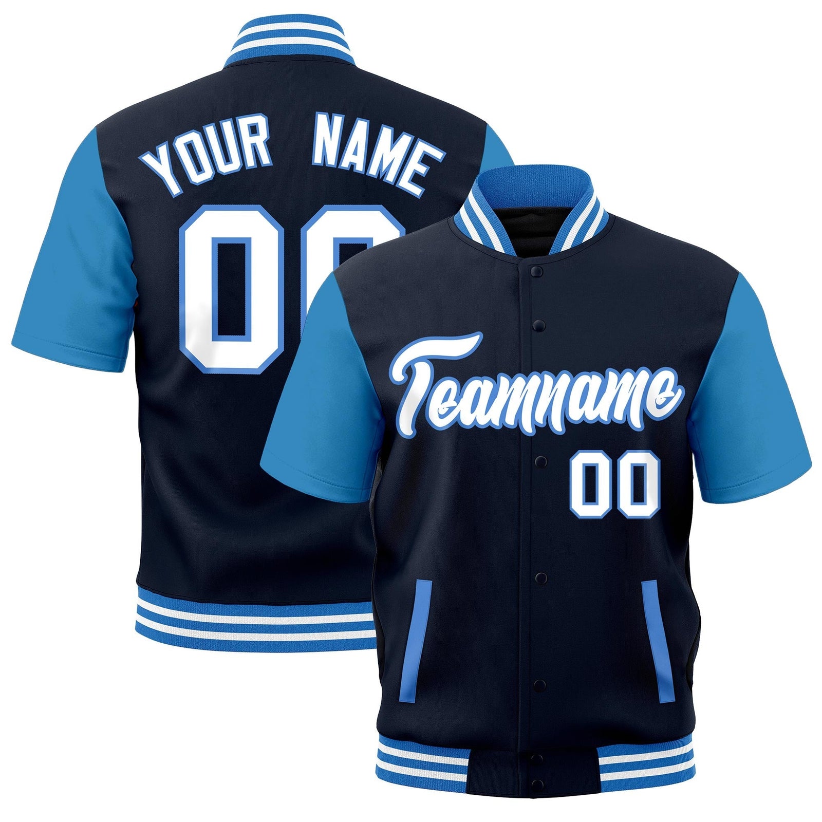 Custom Powder Blue White Full-Snap Classic Style Jacket| KXKSHOP