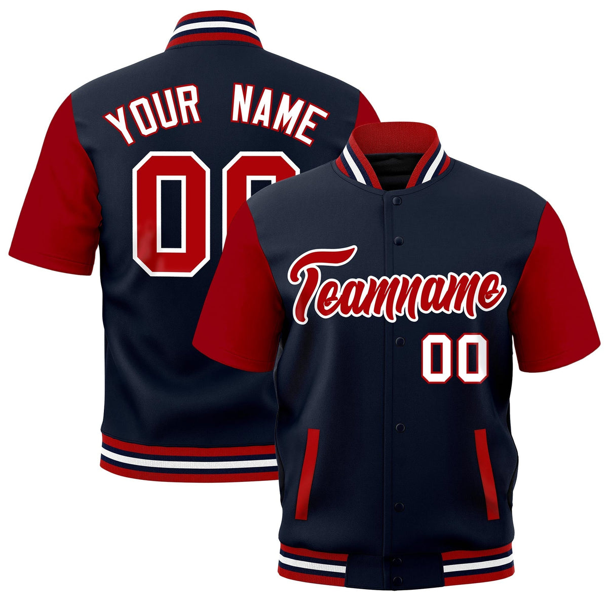 Custom Red Navy White Full-Snap Classic Style Jacket| KXKSHOP