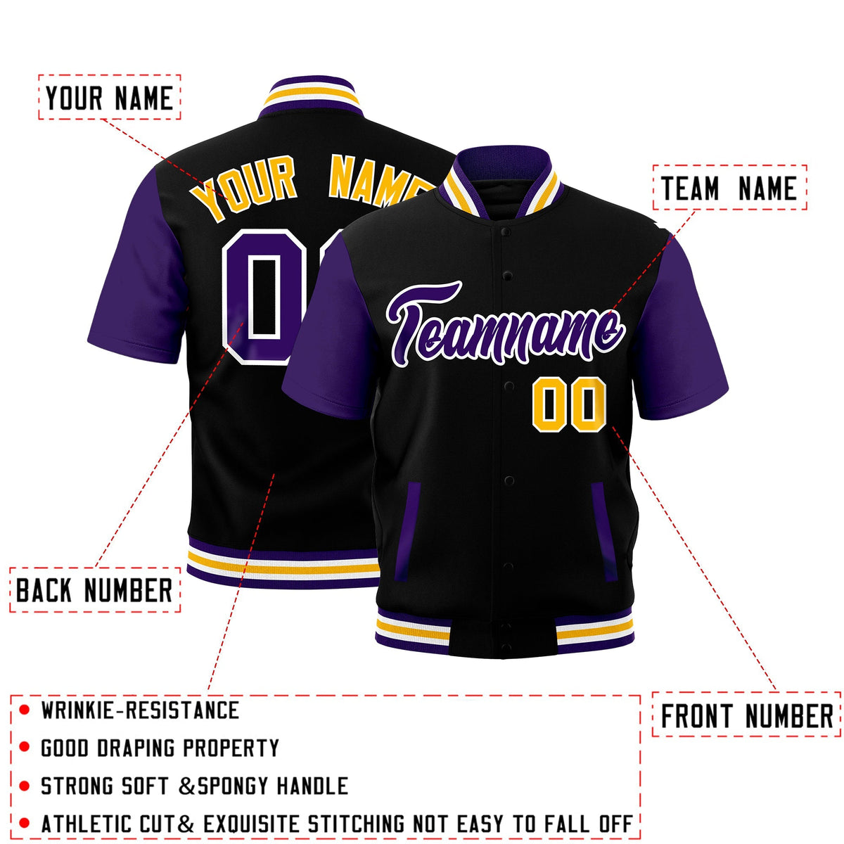 Custom Purple White Gold Full-Snap Classic Style Jacket| KXKSHOP