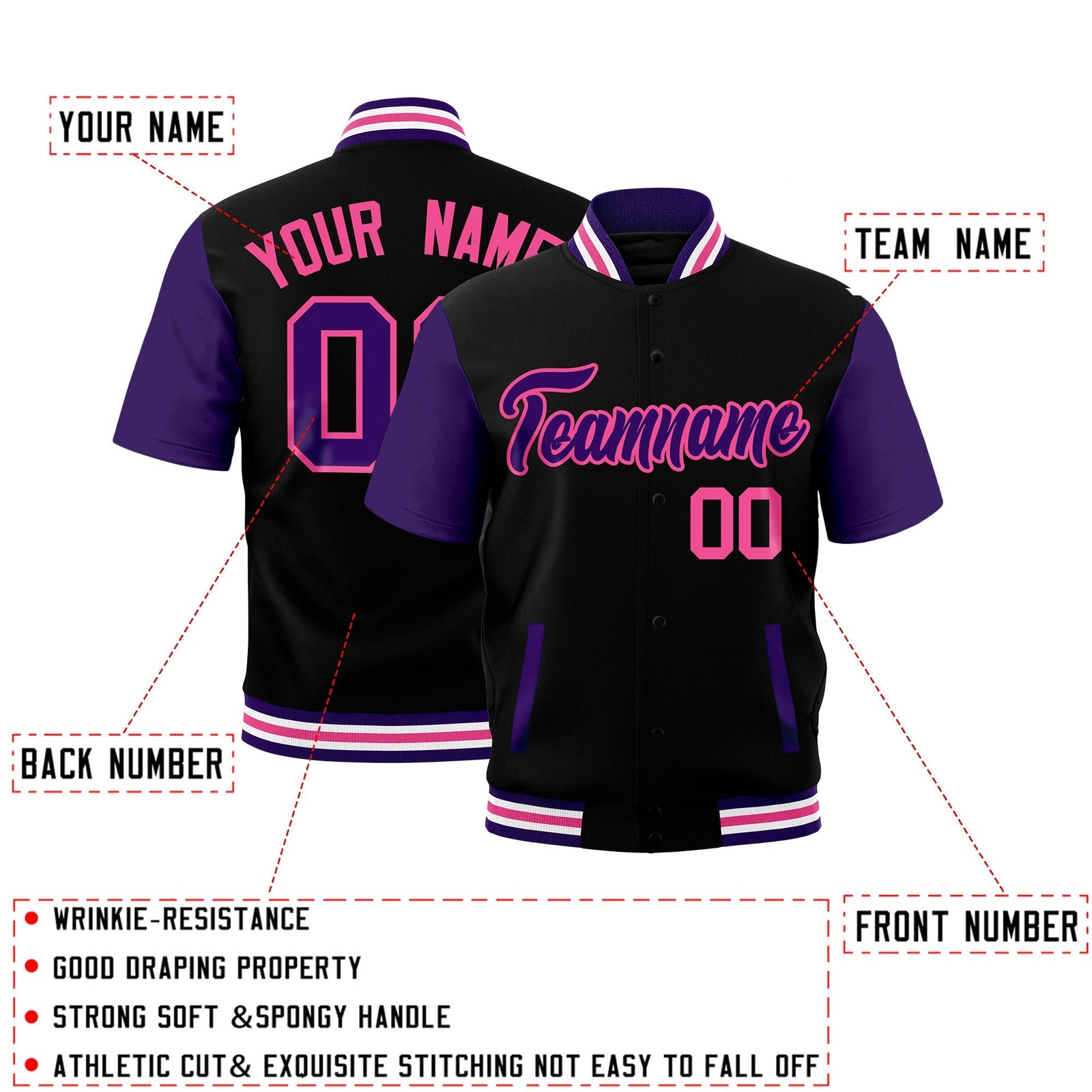 Custom Purple White Pink Full-Snap Classic Style Jacket| KXKSHOP