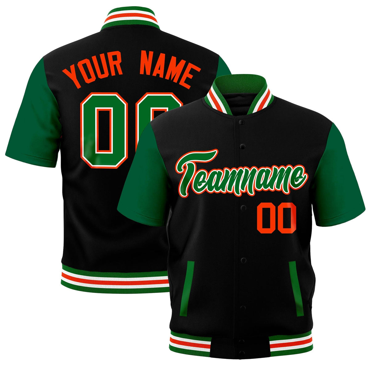 Custom Kelly Green White Orange Full-Snap Classic Style Jacket| KXKSHOP