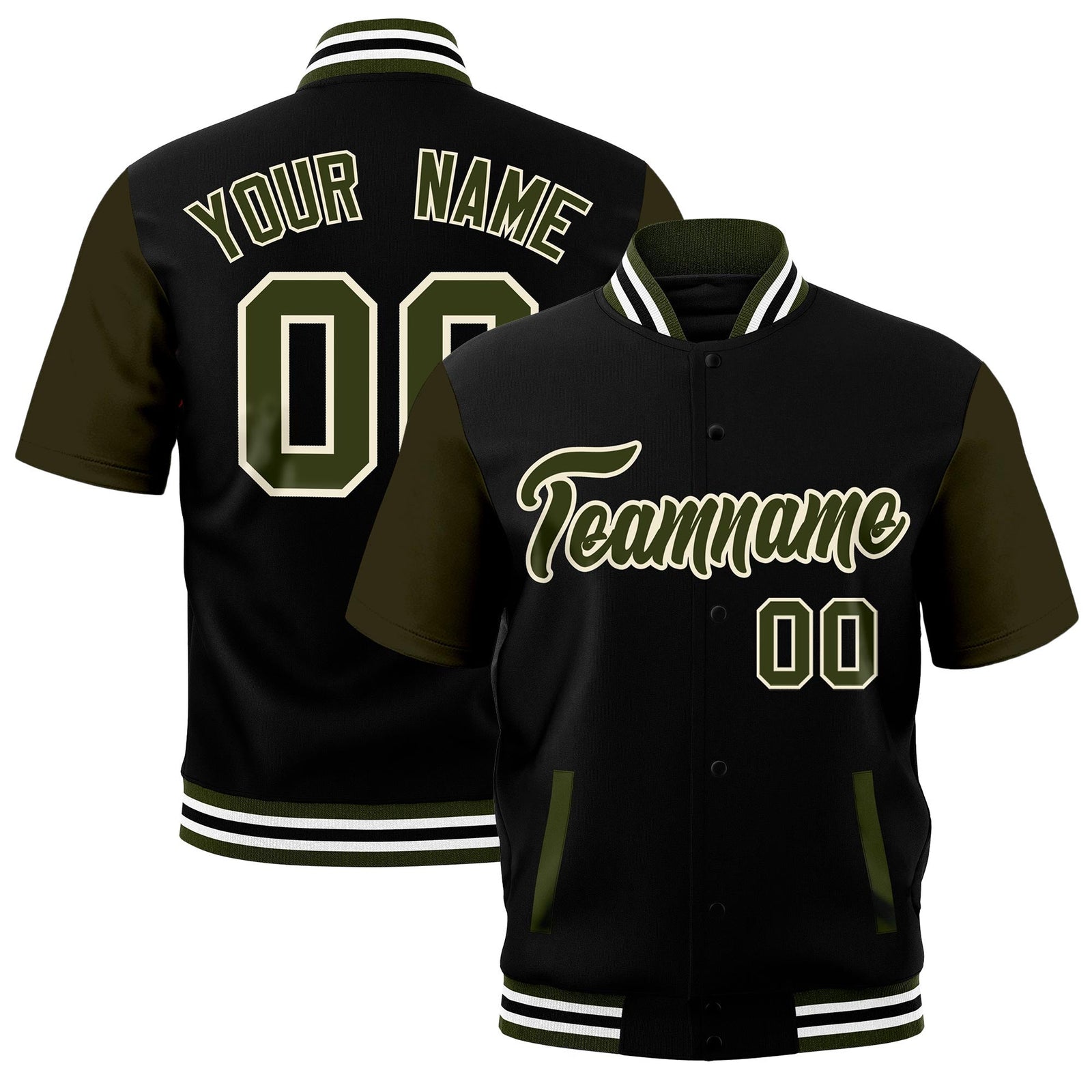 Custom Olive White Black Full-Snap Classic Style Jacket| KXKSHOP