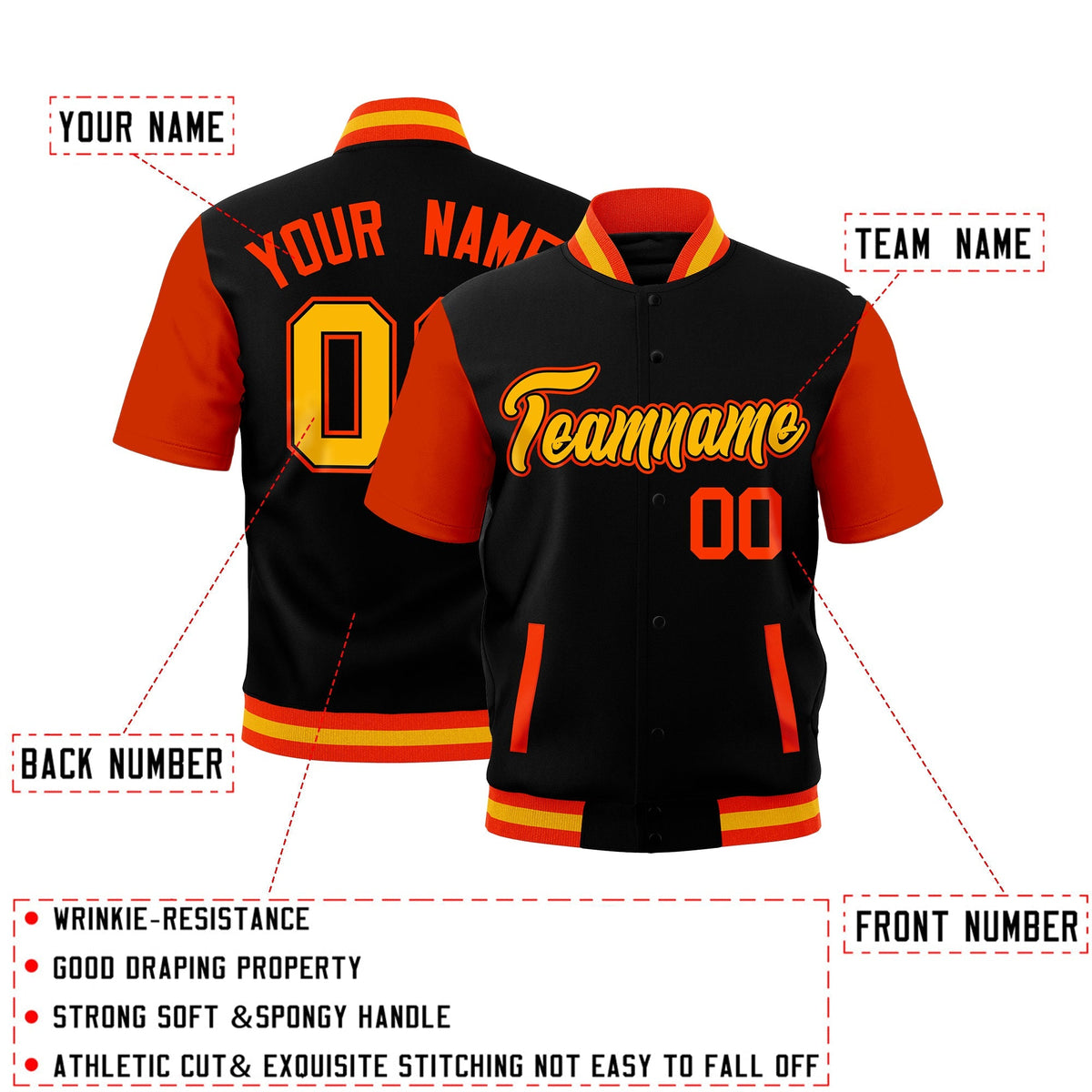 Custom Orange Gold Full-Snap Classic Style Jacket| KXKSHOP