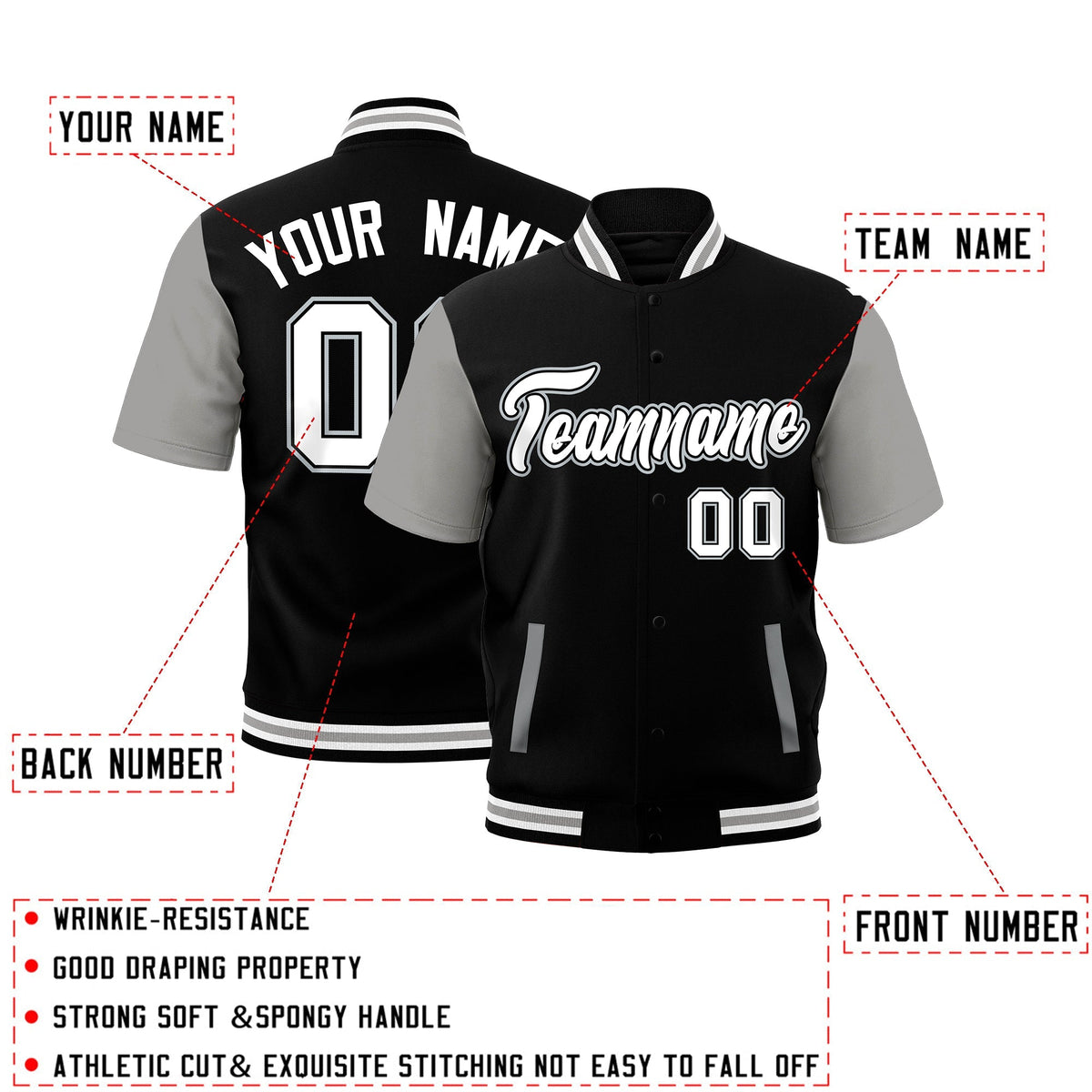 Custom Gray Black White Full-Snap Classic Style Jacket| KXKSHOP