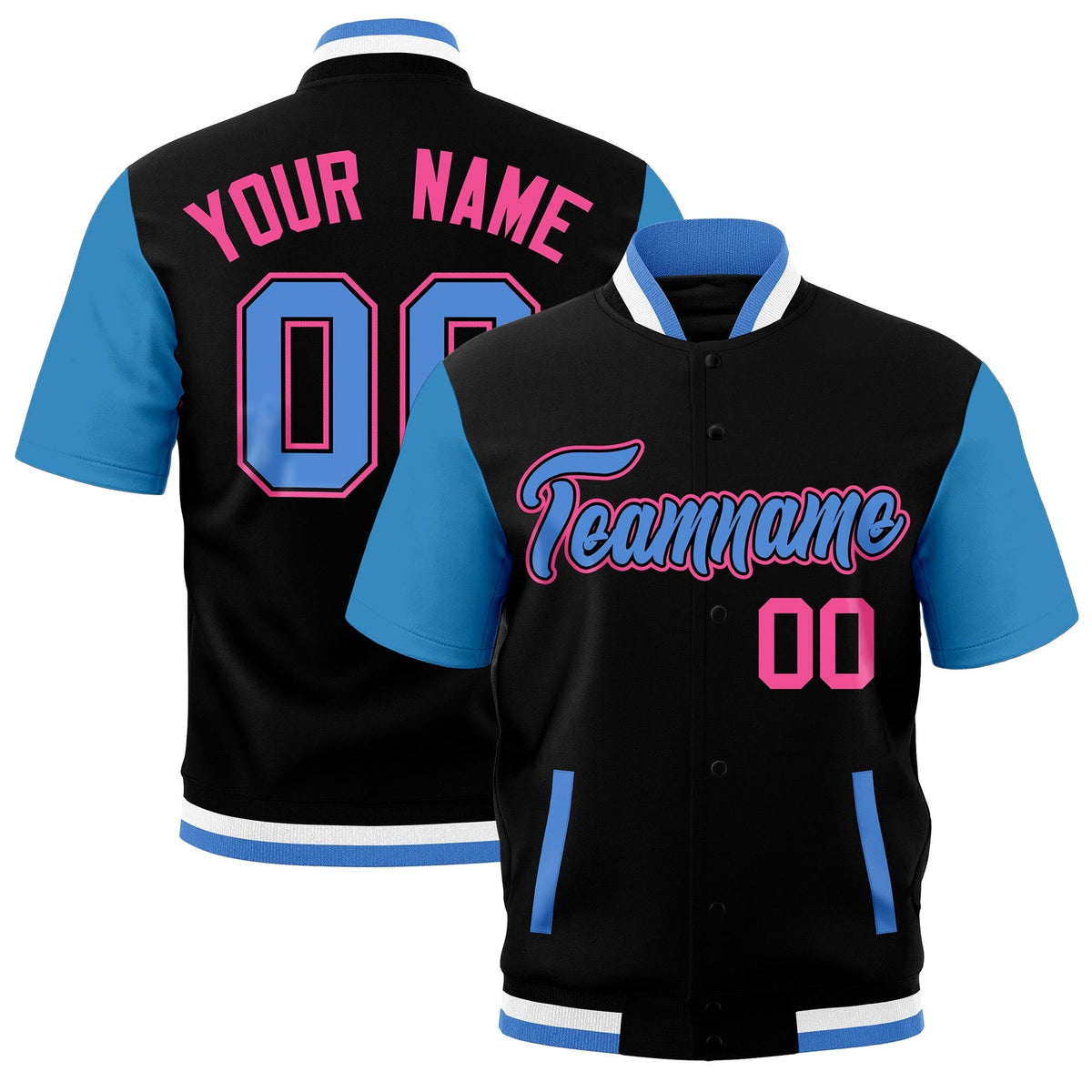 Custom Powder Blue Black White Full-Snap Classic Style Jacket| KXKSHOP