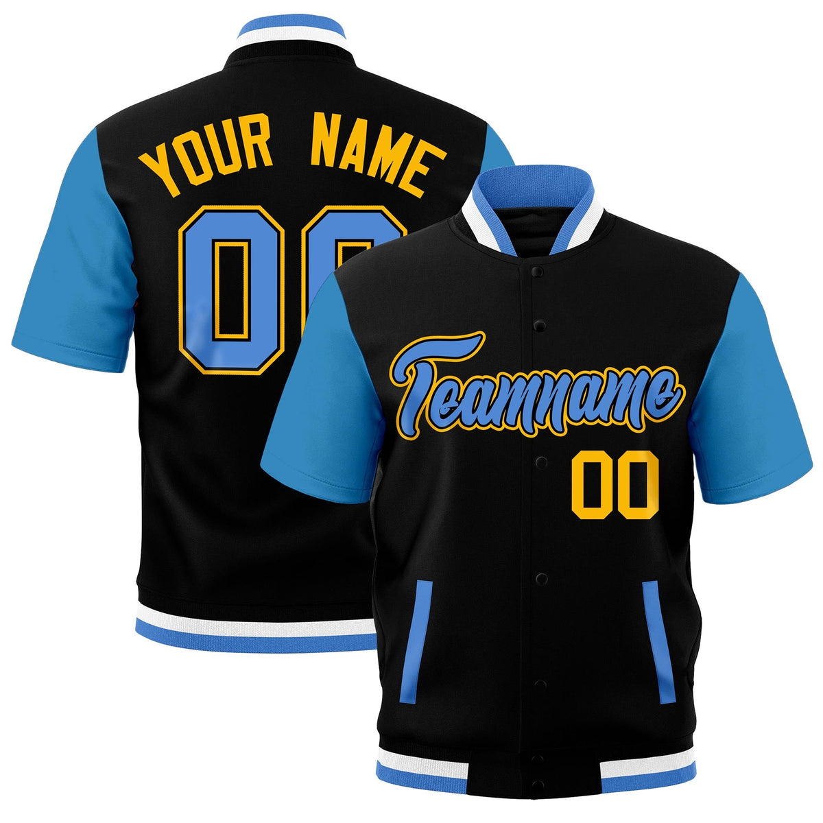 Custom Powder Blue Black White Full-Snap Classic Style Jacket| KXKSHOP