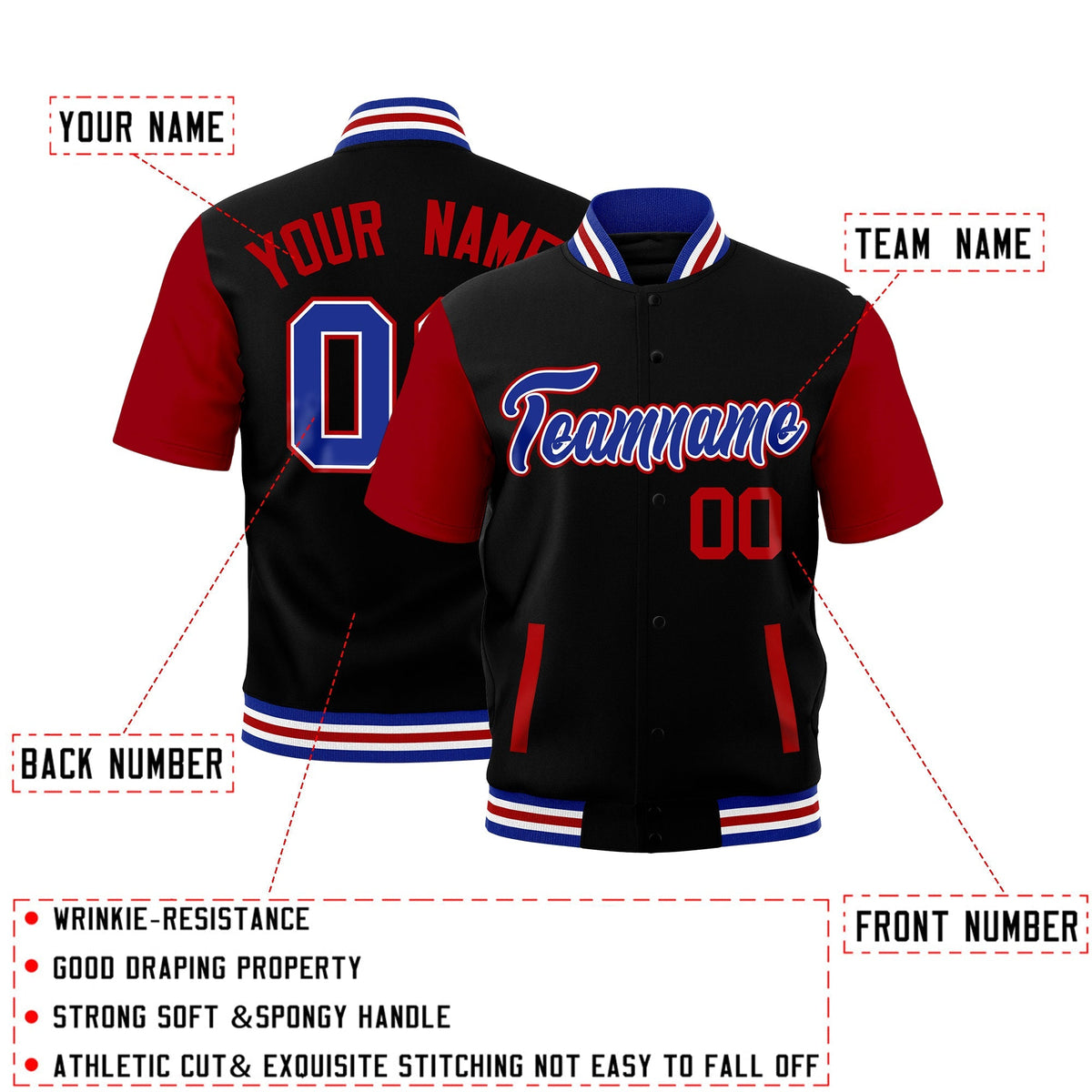 Custom Red Royal Blue White Full-Snap Classic Style Jacket| KXKSHOP