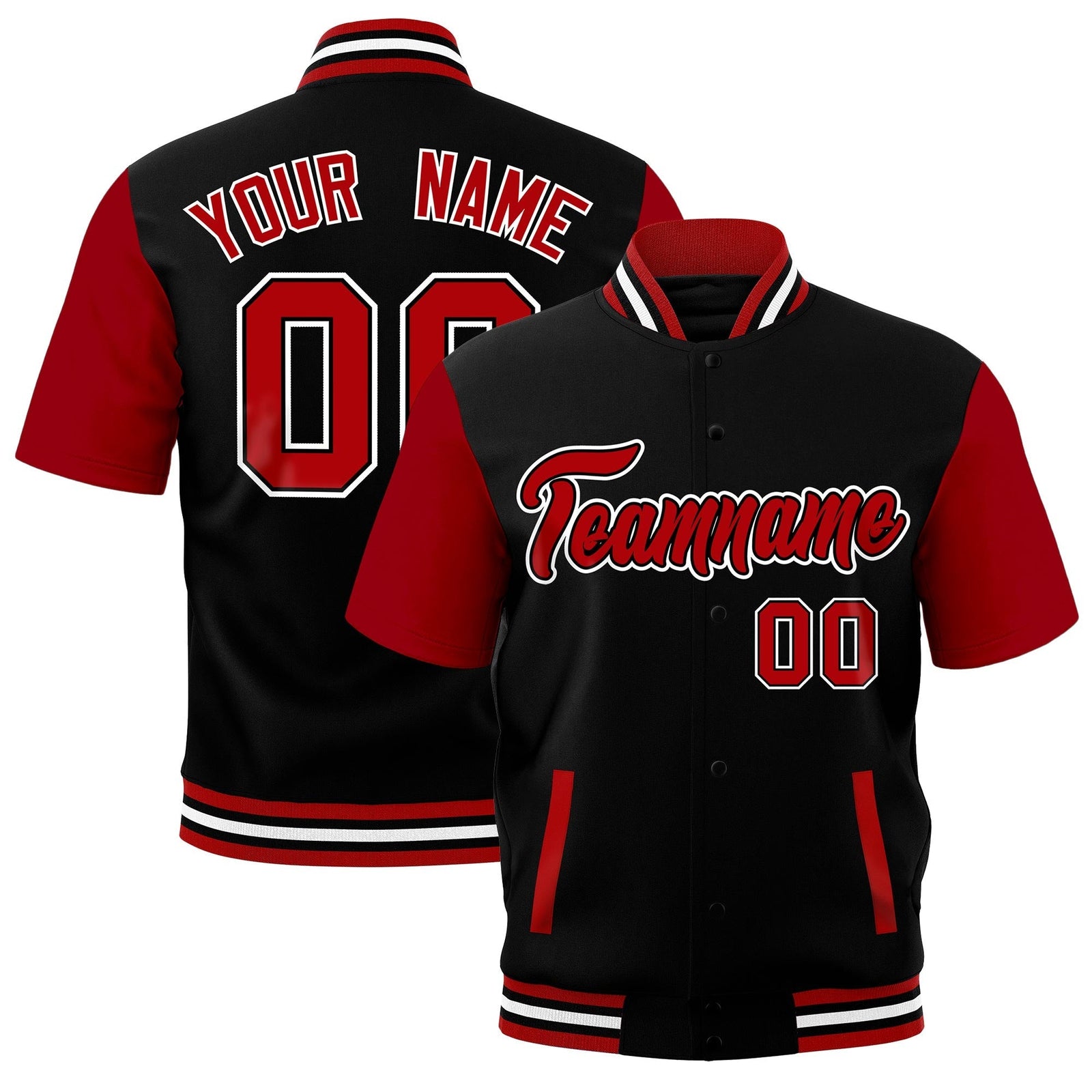 Custom Red Black White Full-Snap Classic Style Jacket| KXKSHOP