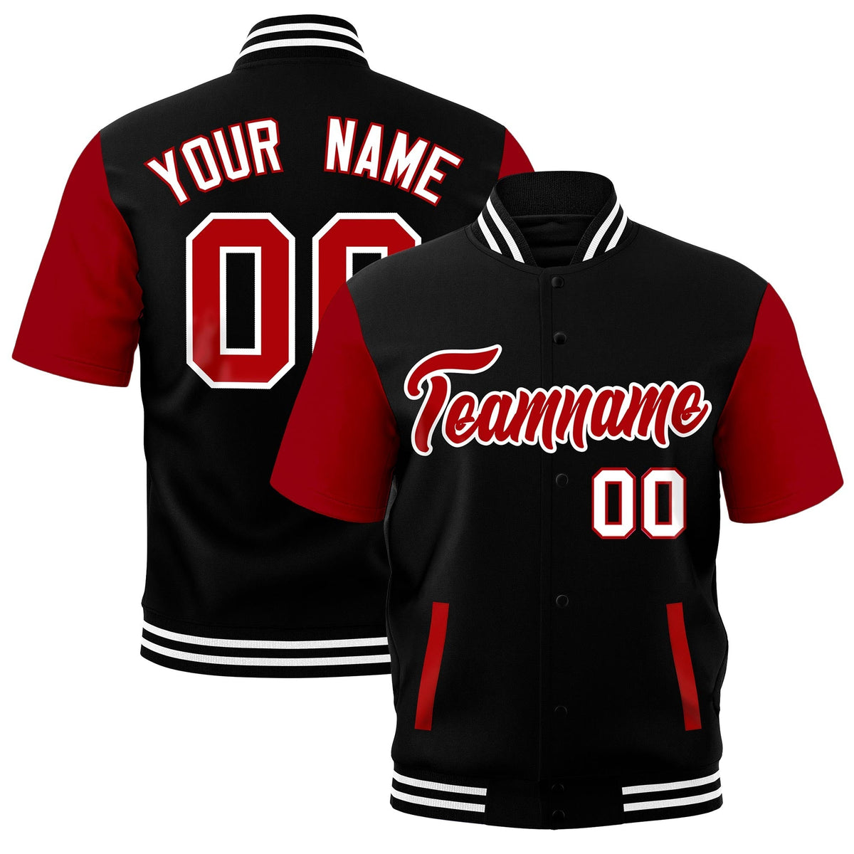 Custom Red Black White Full-Snap Classic Style Jacket| KXKSHOP