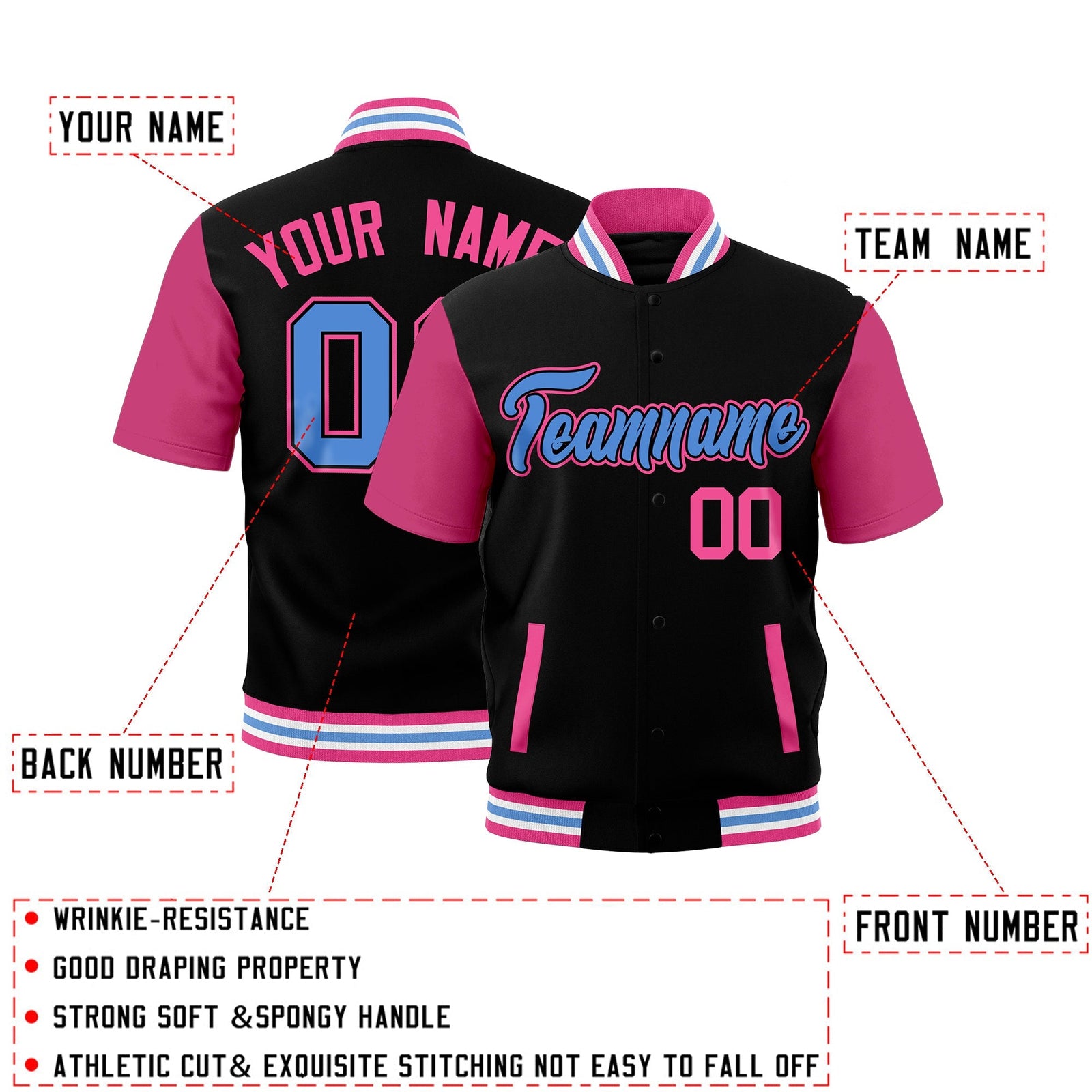 Custom Pink White Powder Blue Full-Snap Classic Style Jacket| KXKSHOP