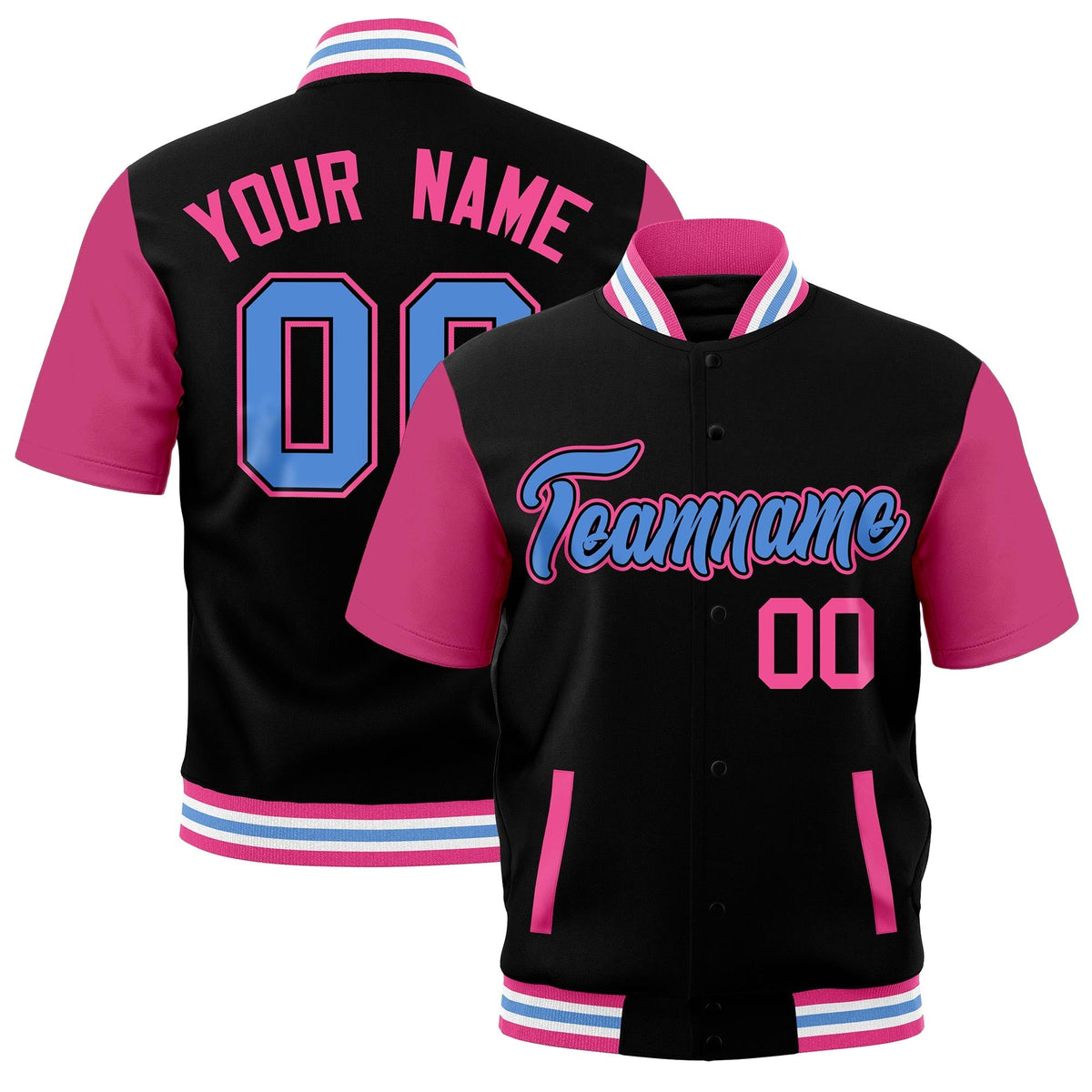 Custom Pink White Powder Blue Full-Snap Classic Style Jacket| KXKSHOP