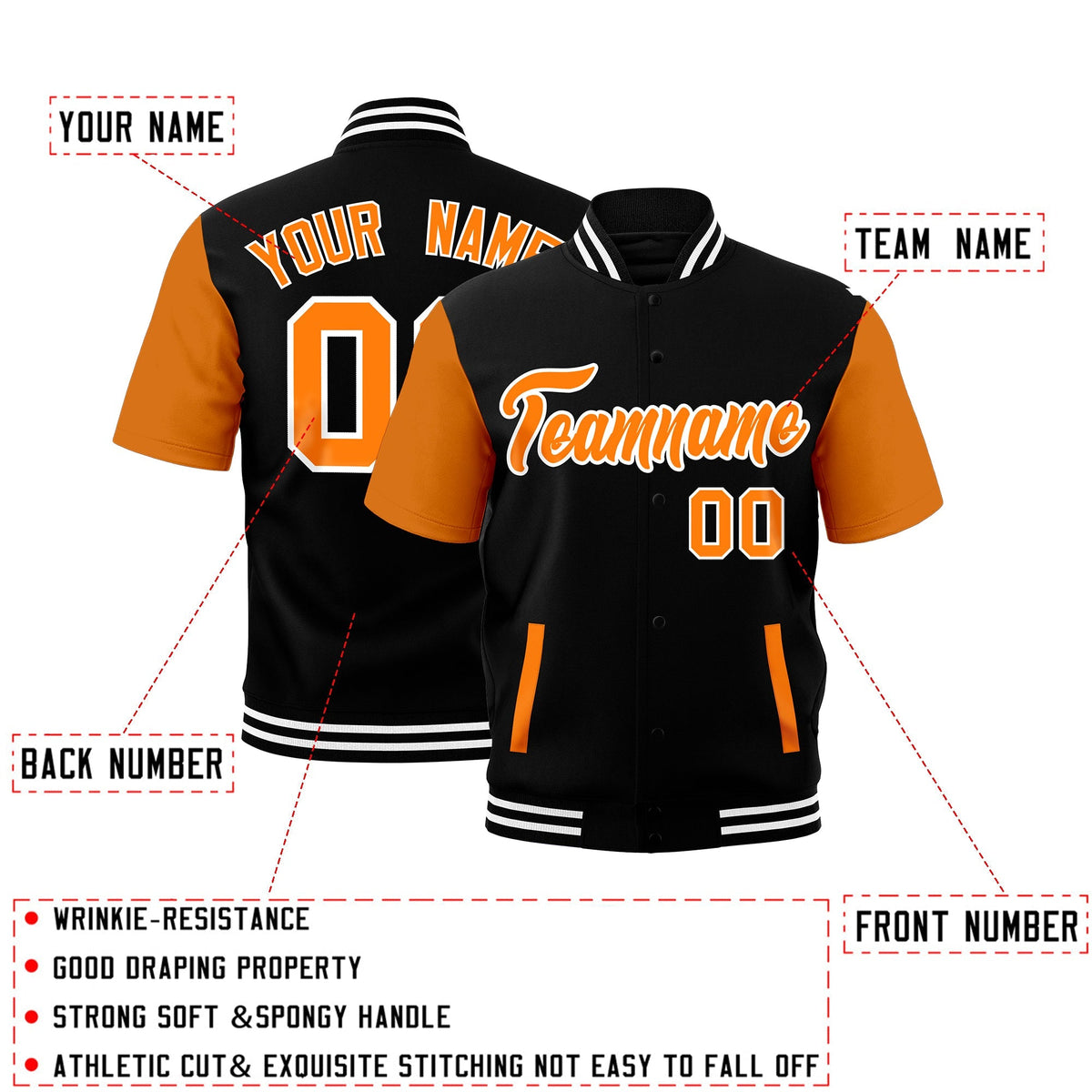 Custom Gold Orange Black White Full-Snap Classic Style Jacket| KXKSHOP