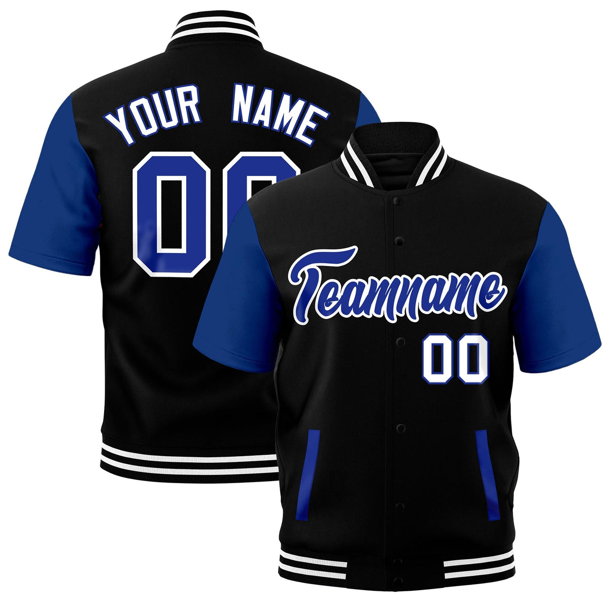 Custom Royal Blue Black White Full-Snap Classic Style Jacket| KXKSHOP