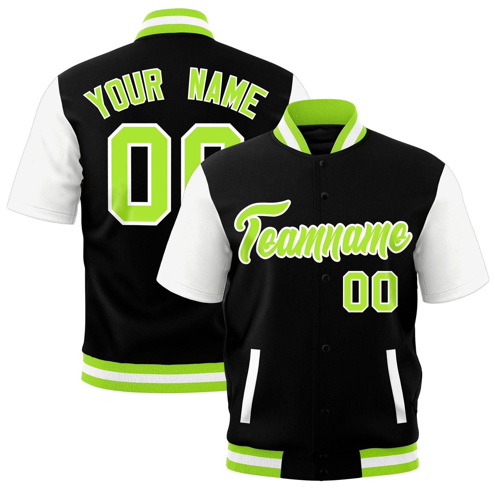 Custom White Neon Green Full-Snap Classic Style Jacket| KXKSHOP