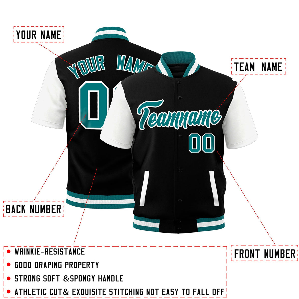 Custom White Teal Full-Snap Classic Style Jacket| KXKSHOP