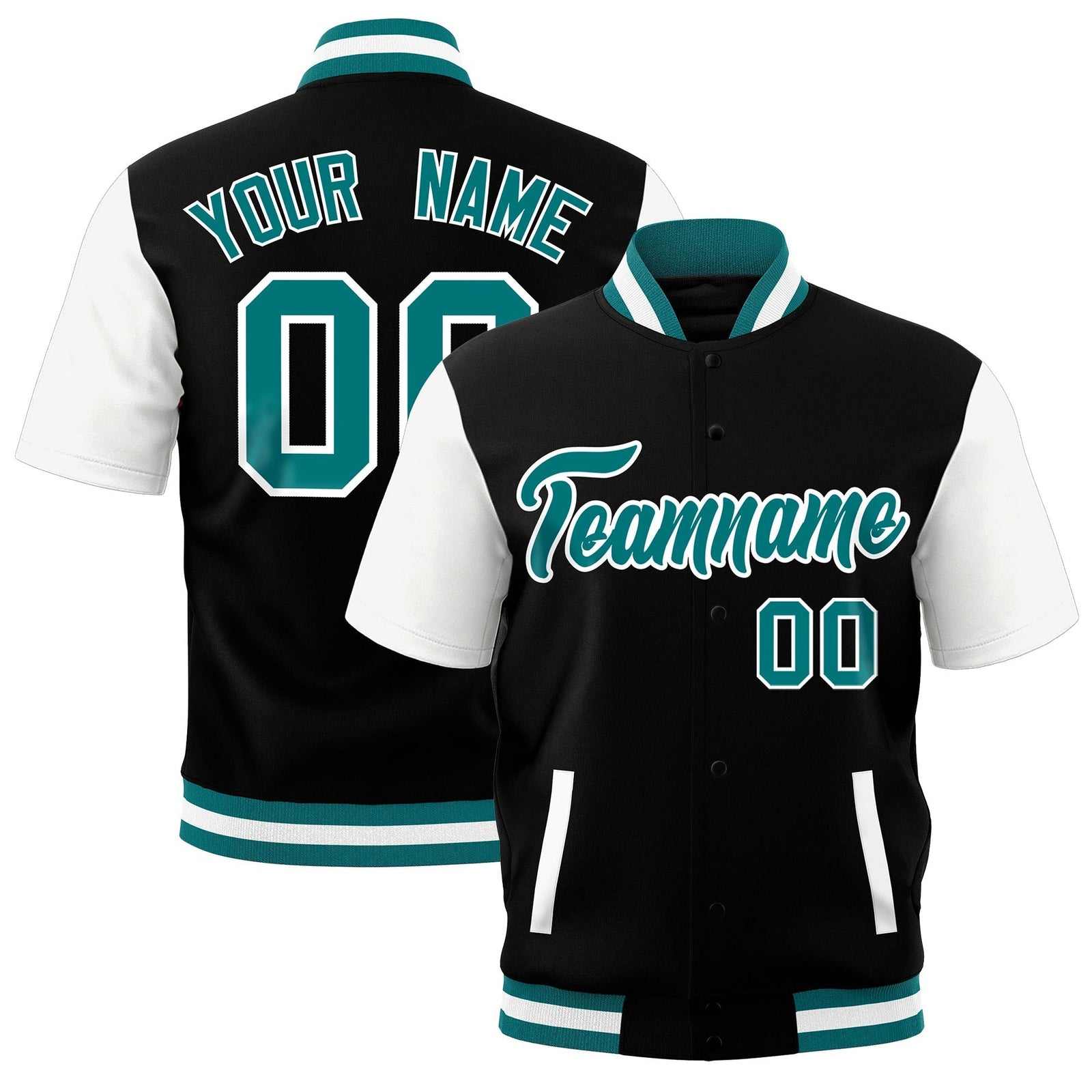 Custom White Teal Full-Snap Classic Style Jacket| KXKSHOP