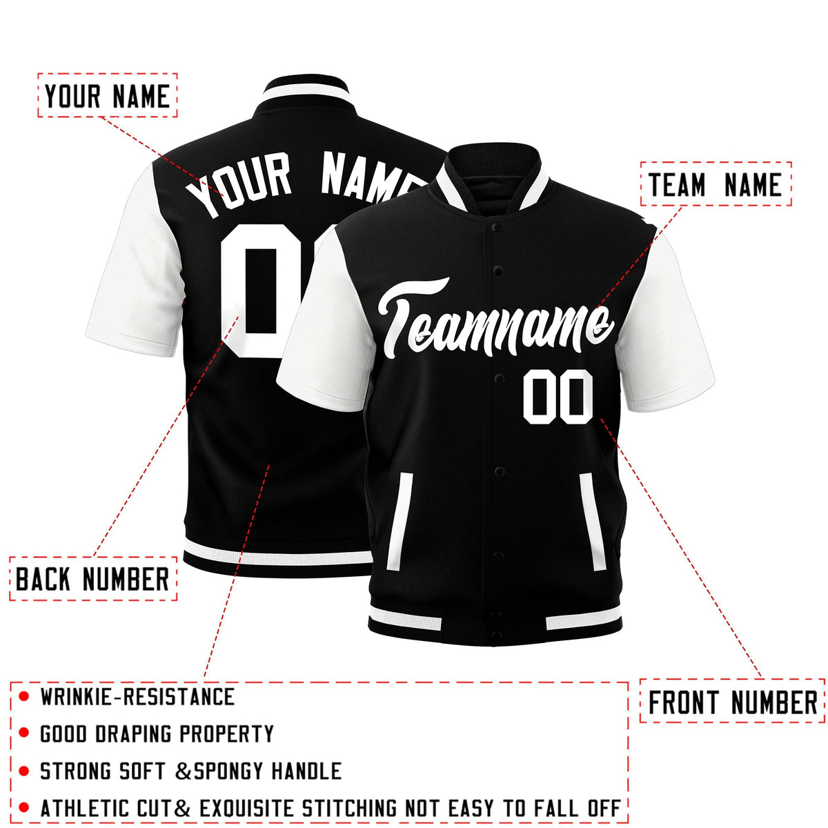 Custom White Black Full-Snap Classic Style Jacket| KXKSHOP