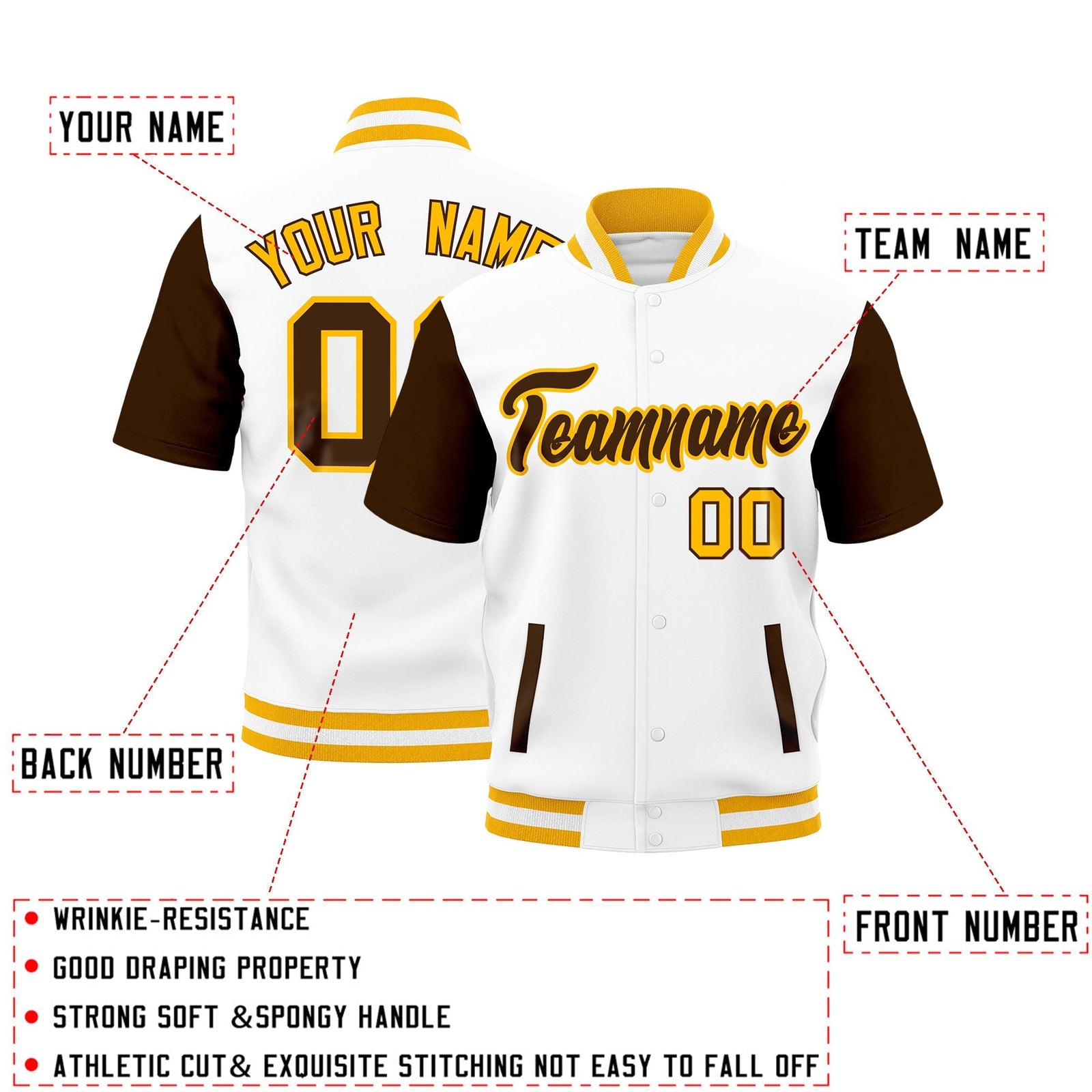 Custom Brown Gold White Full-Snap Classic Style Jacket| KXKSHOP