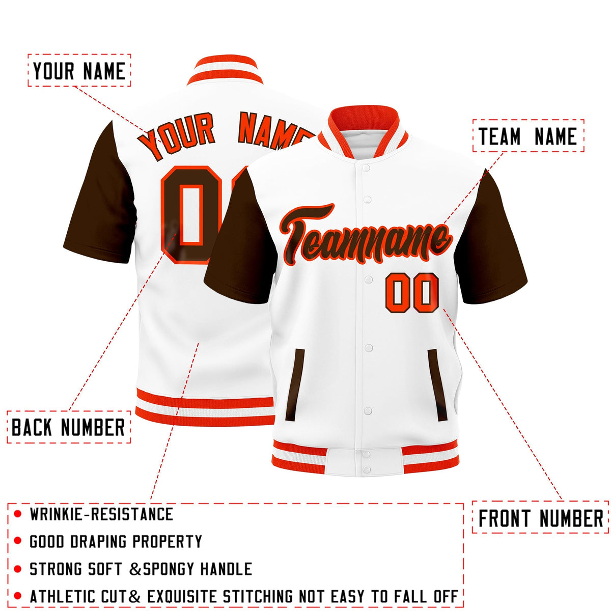 Custom Brown Orange White Full-Snap Classic Style Jacket| KXKSHOP