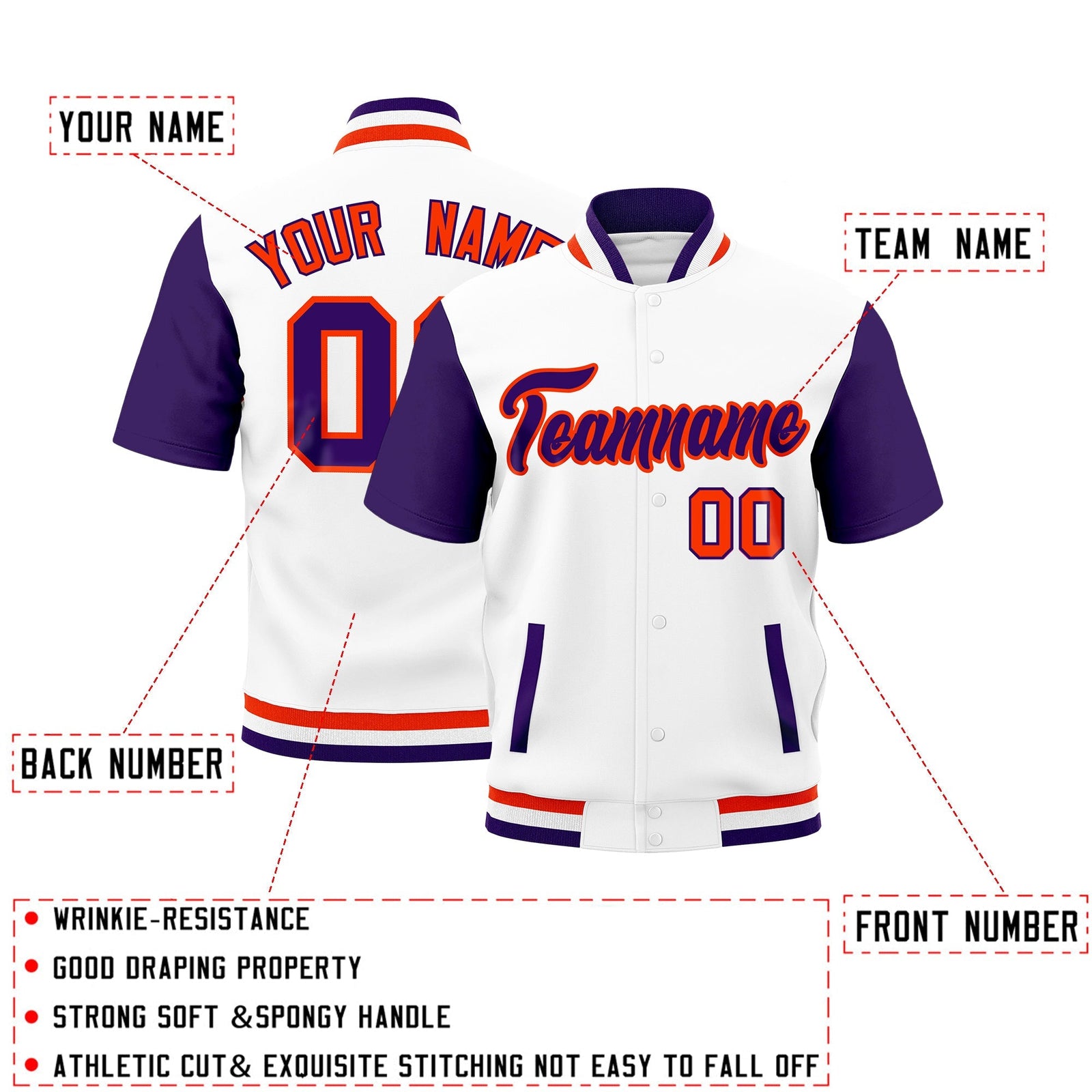 Custom Purple Orange White Full-Snap Classic Style Jacket| KXKSHOP