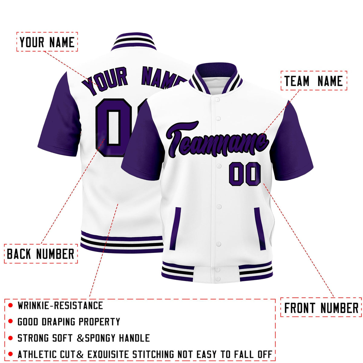 Custom Purple White Black Full-Snap Classic Style Jacket| KXKSHOP
