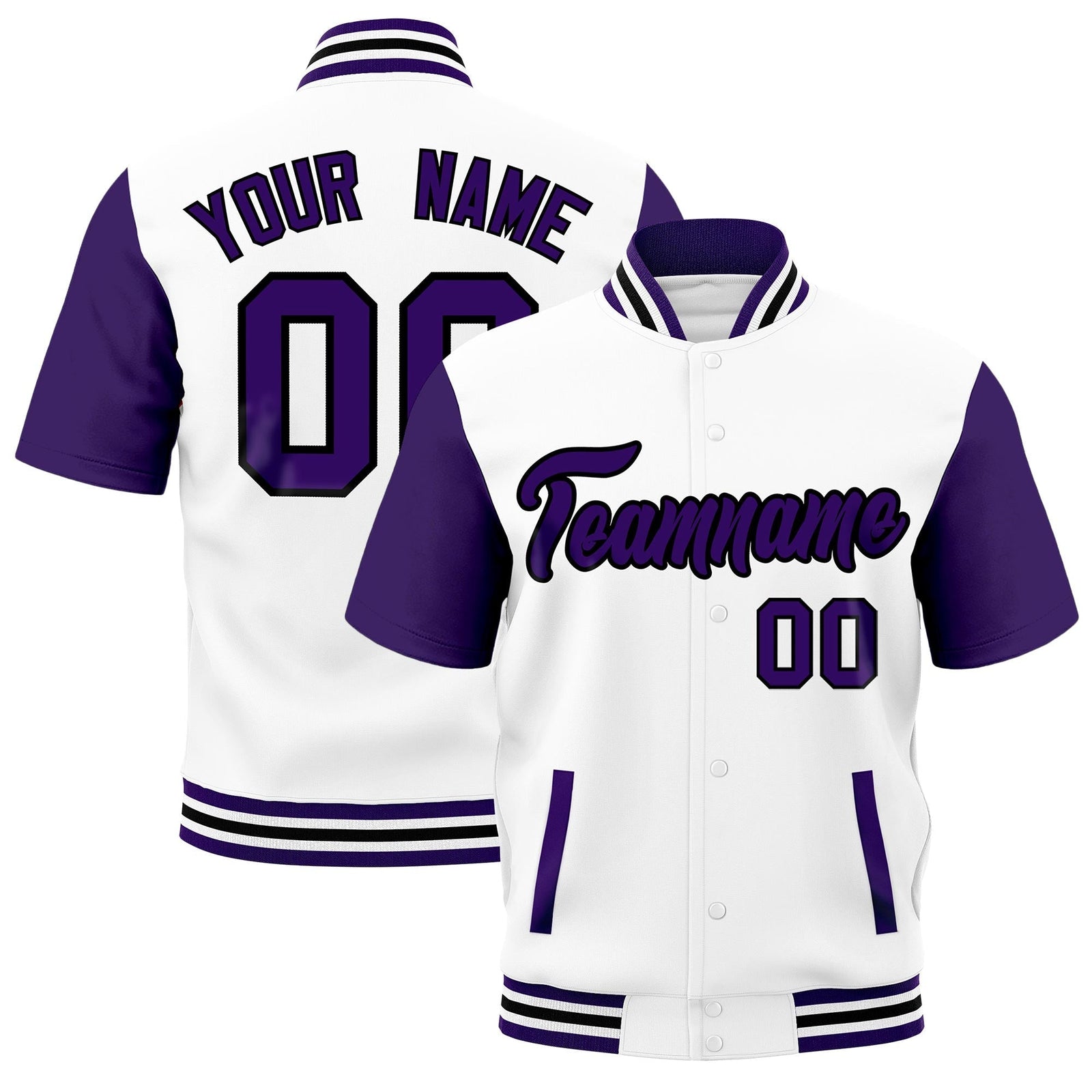 Custom Purple White Black Full-Snap Classic Style Jacket| KXKSHOP