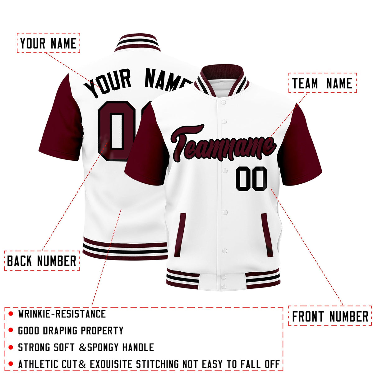 Custom Gray Crimson White Full-Snap Classic Style Jacket| KXKSHOP