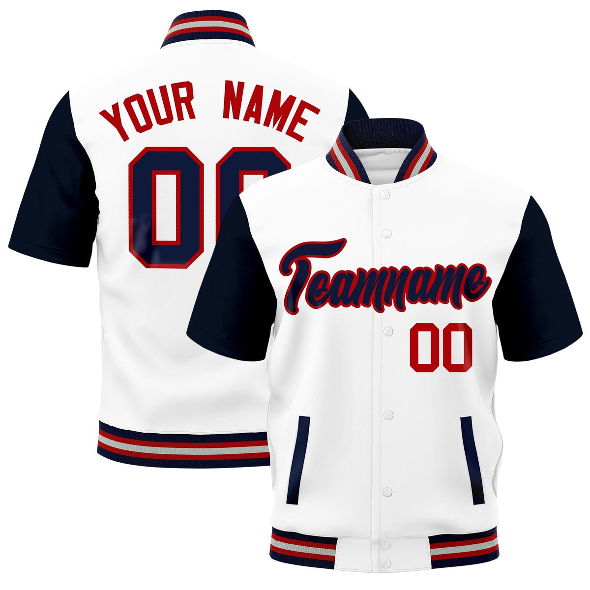 Custom Navy Red Silver Full-Snap Classic Style Jacket| KXKSHOP