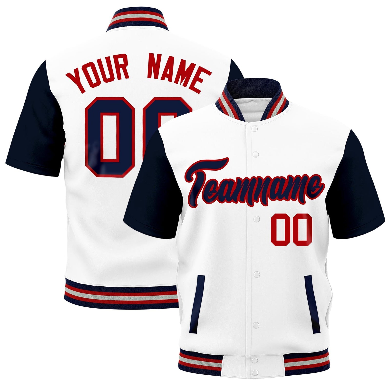 Custom Navy Red Silver Full-Snap Classic Style Jacket| KXKSHOP