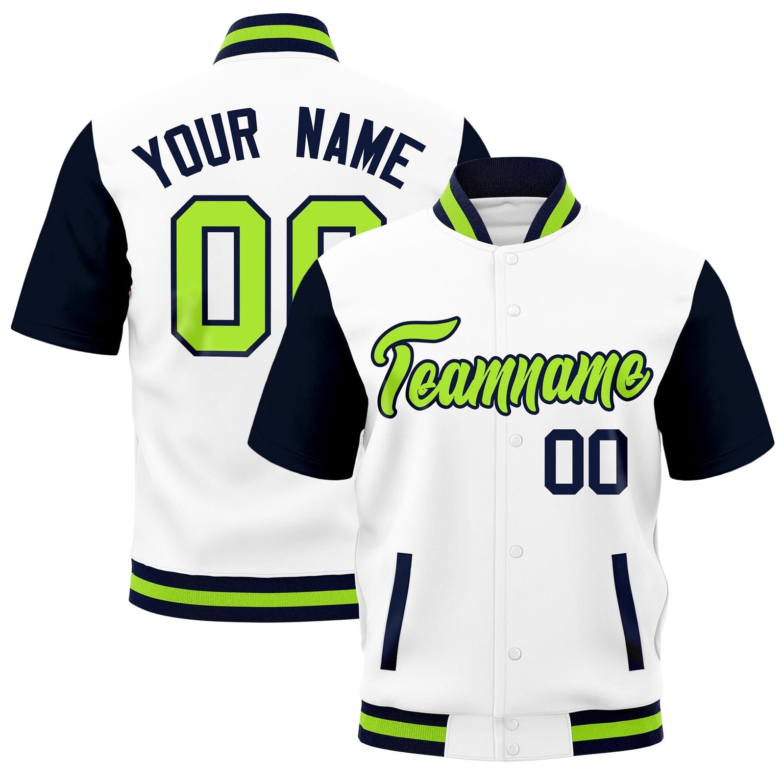Custom Navy Neon Green Full-Snap Classic Style Jacket| KXKSHOP